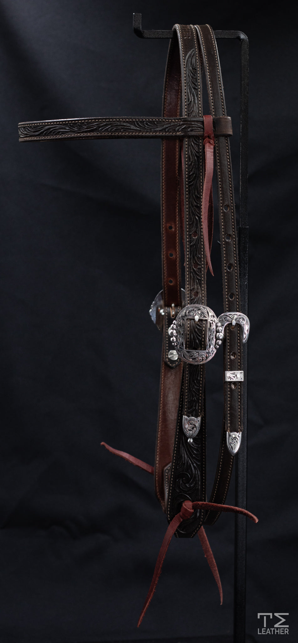 Browband Chocolate Floral w/ Silver Plated Hardware w/ Graduated Beads