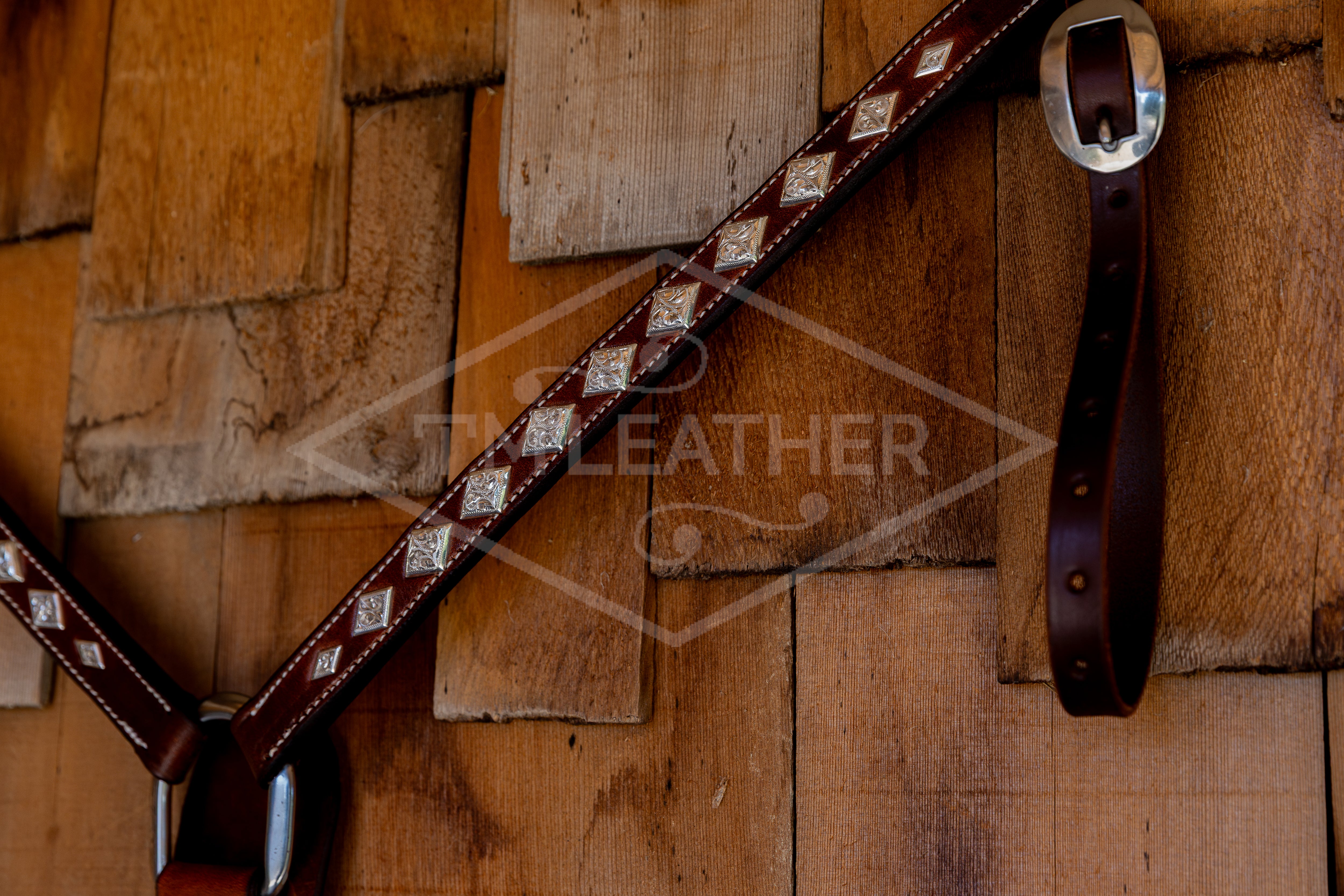 1" Natural Breastcollar w/ 22 Engraved Silver Diamond Conchos