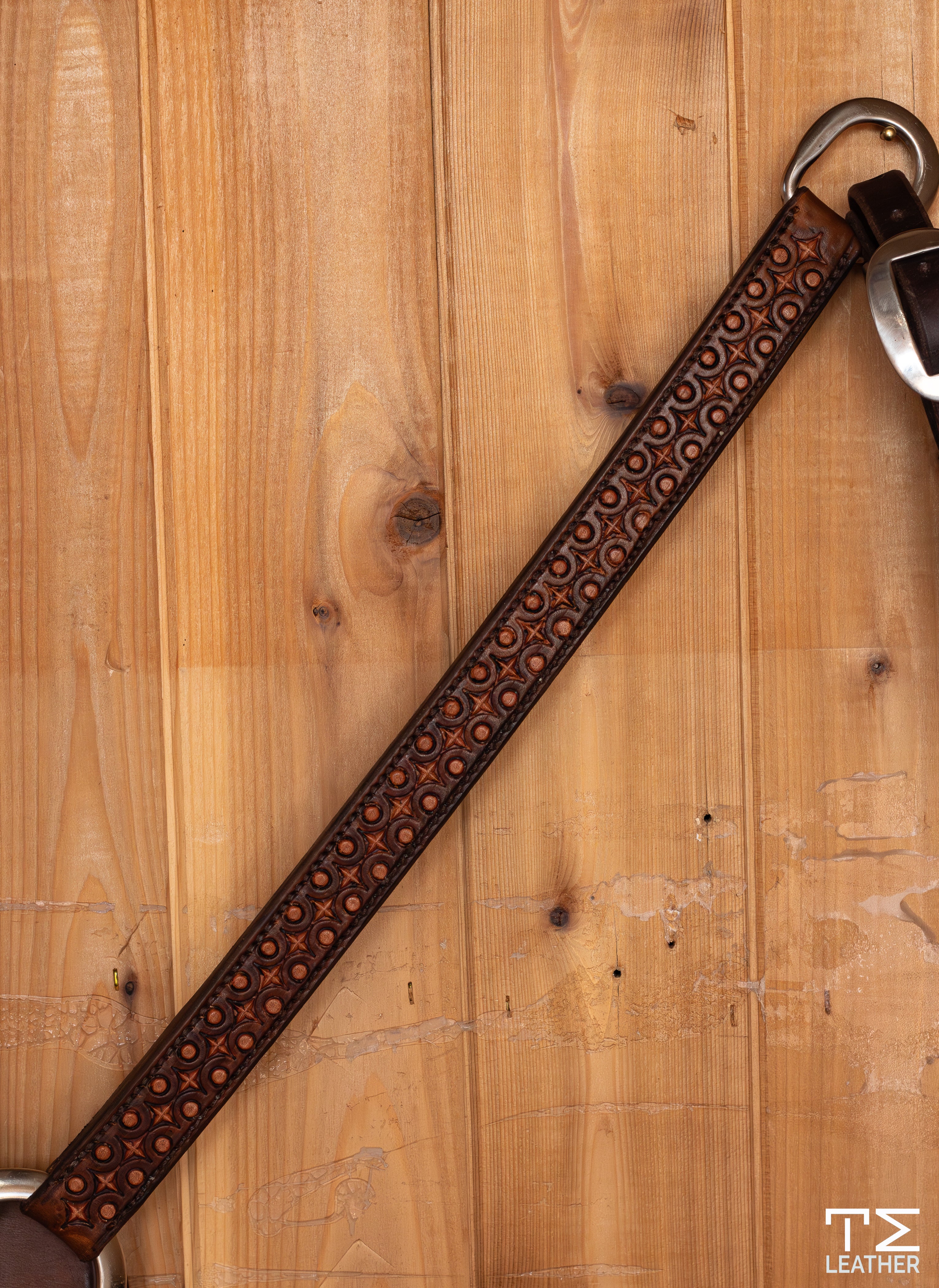 1" Medium Brown & Walnut Northern Star Geometric Stamped Breast Collar