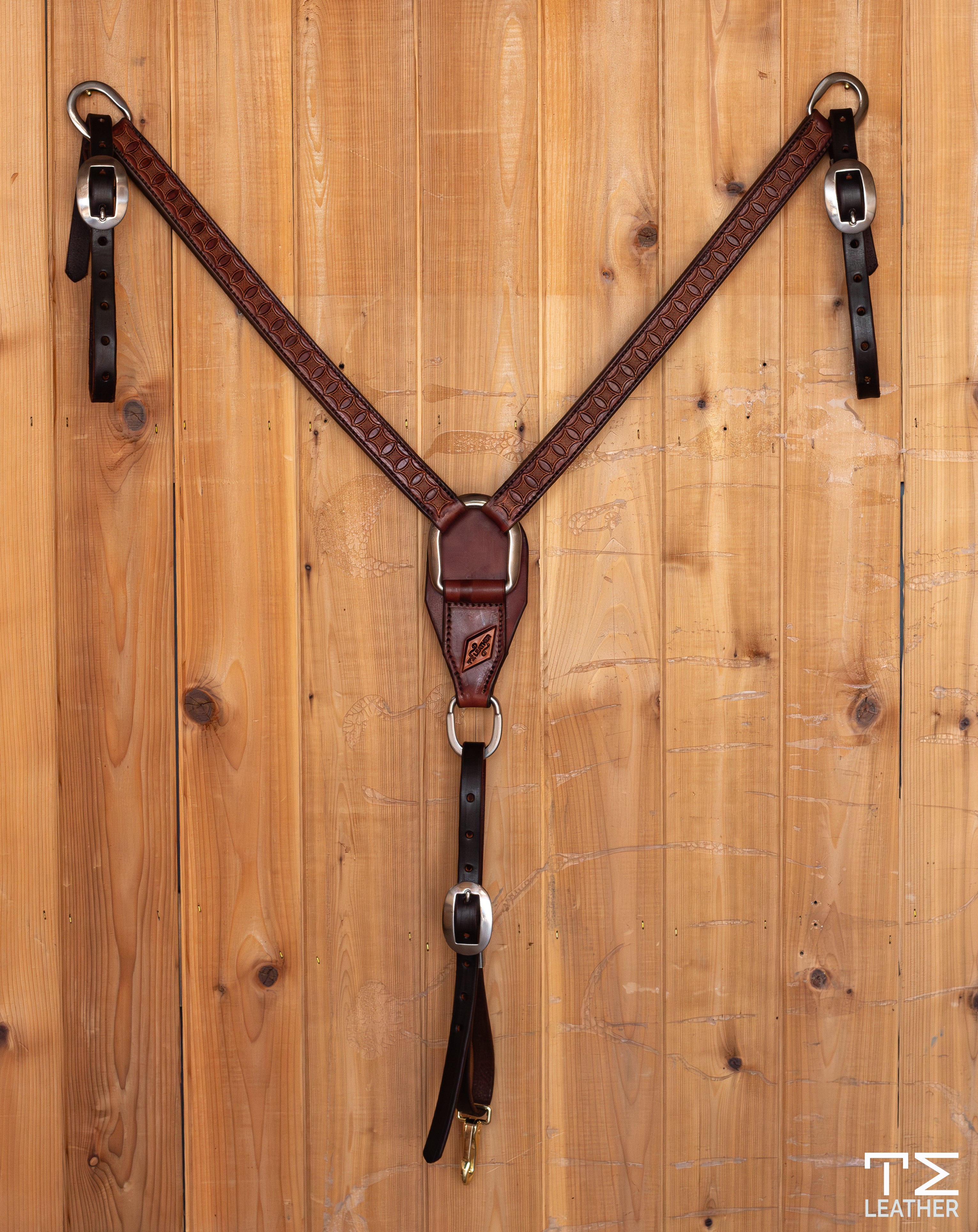 1" Medium Brown & Mahogany Checkered Box Geometric Stamped Breast Collar
