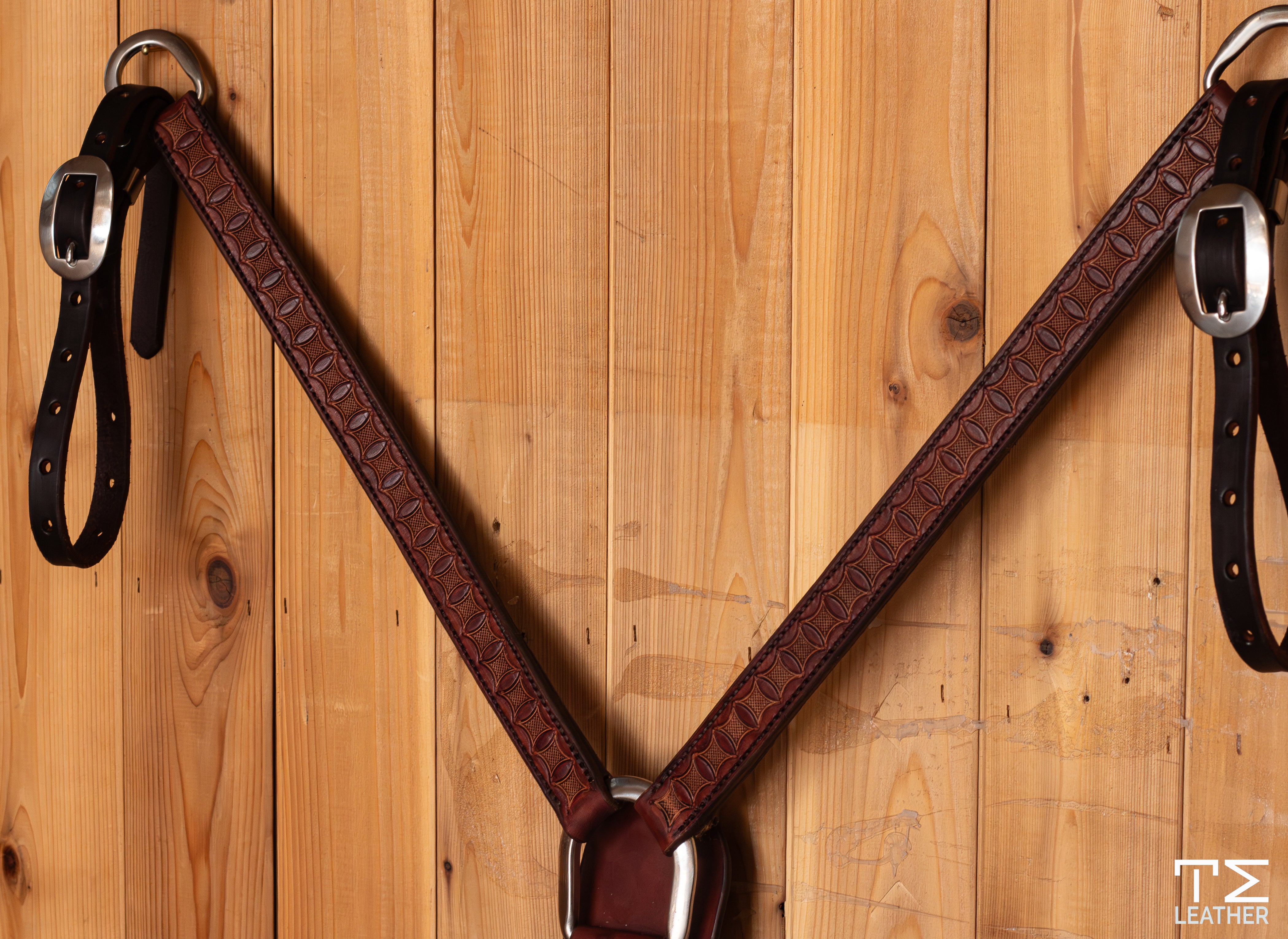 1" Medium Brown & Mahogany Checkered Box Geometric Stamped Breast Collar