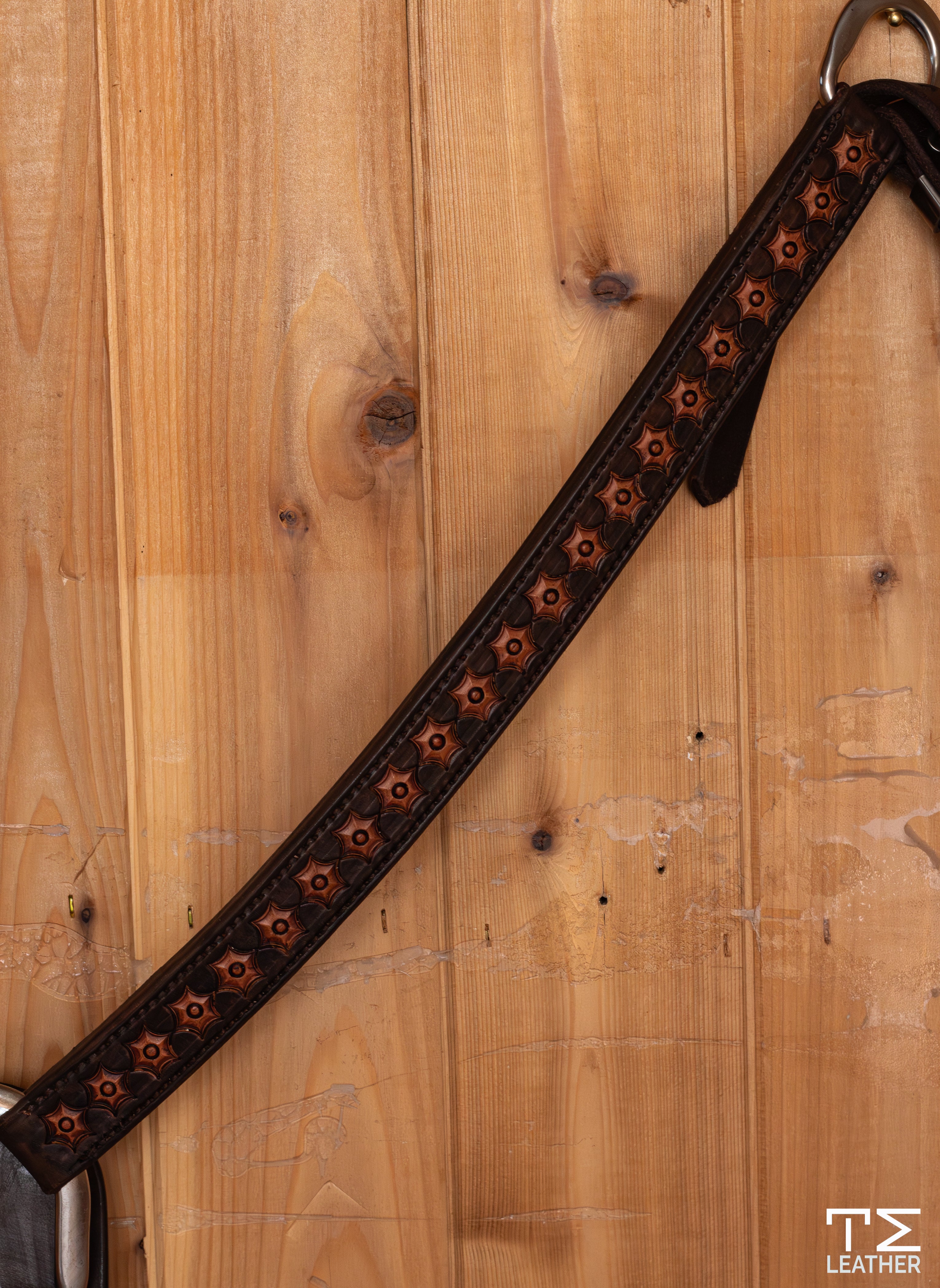 1" Dark Brown & Walnut Two Toned Starburst Geometric Stamped Breast Collar