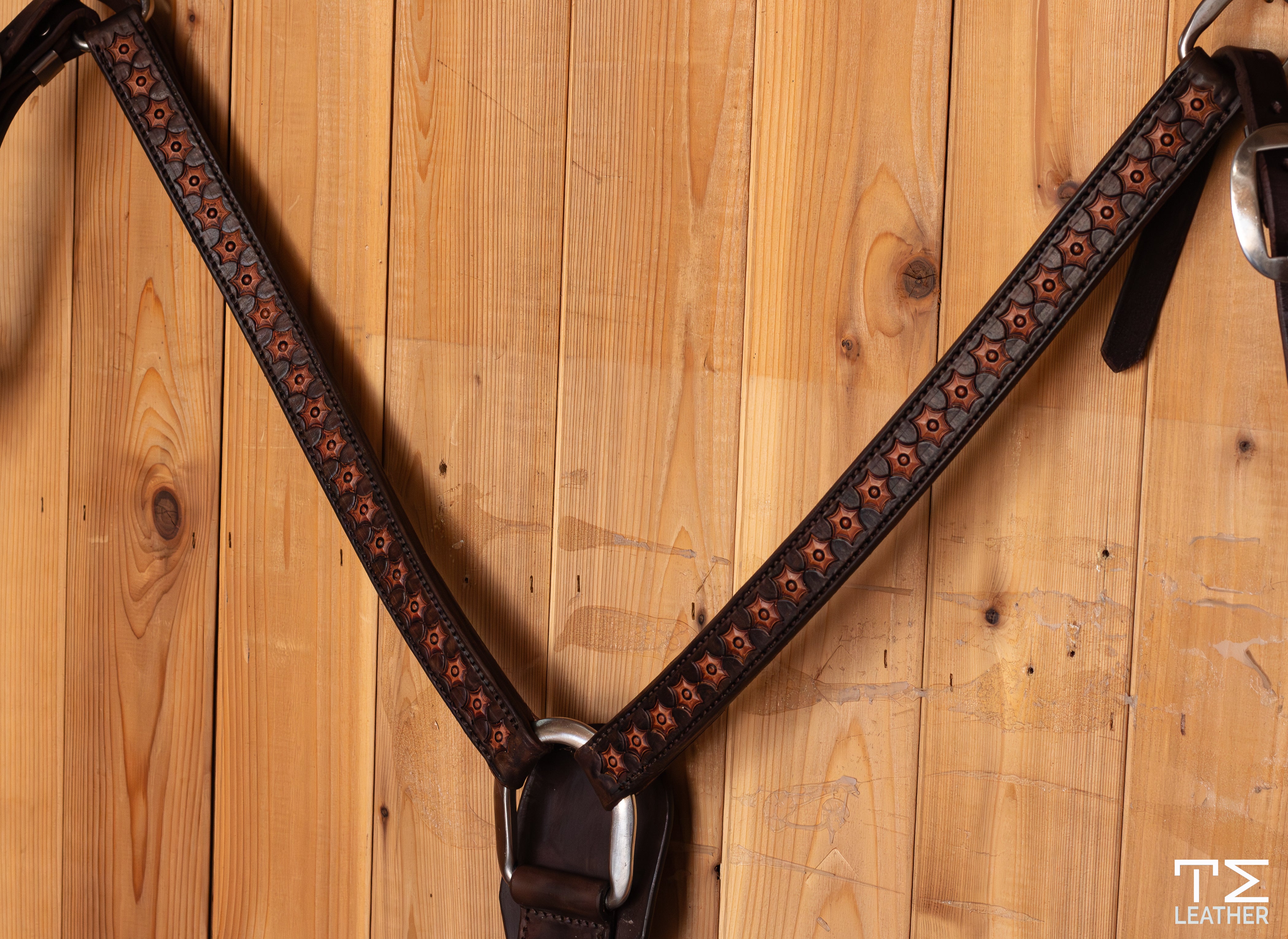 1" Dark Brown & Walnut Two Toned Starburst Geometric Stamped Breast Collar
