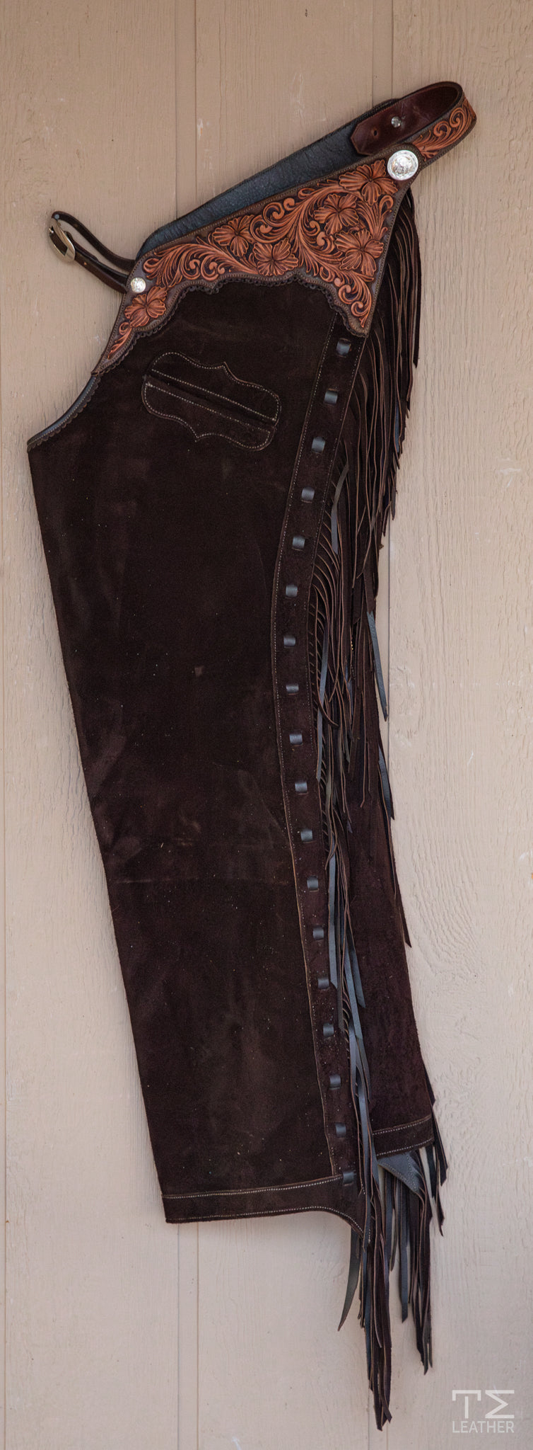 Chocolate Roughout Chaps w/ Chocolate & Lt. Brown Floral Yokes w/ Pocket