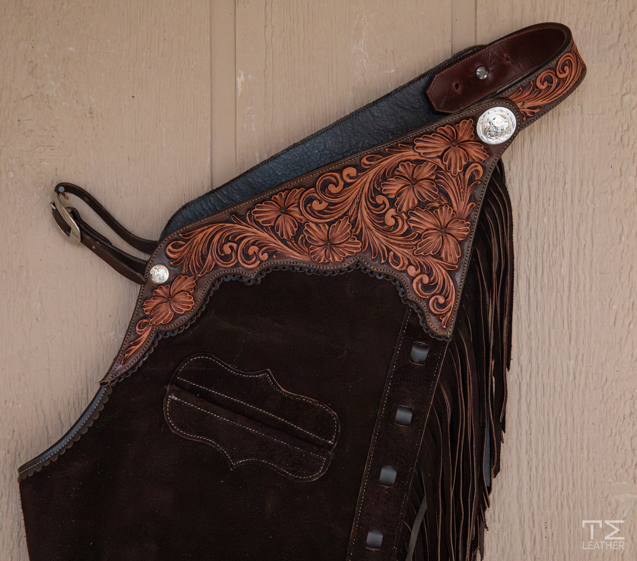 Chocolate Roughout Chaps w/ Chocolate & Lt. Brown Floral Yokes w/ Pocket