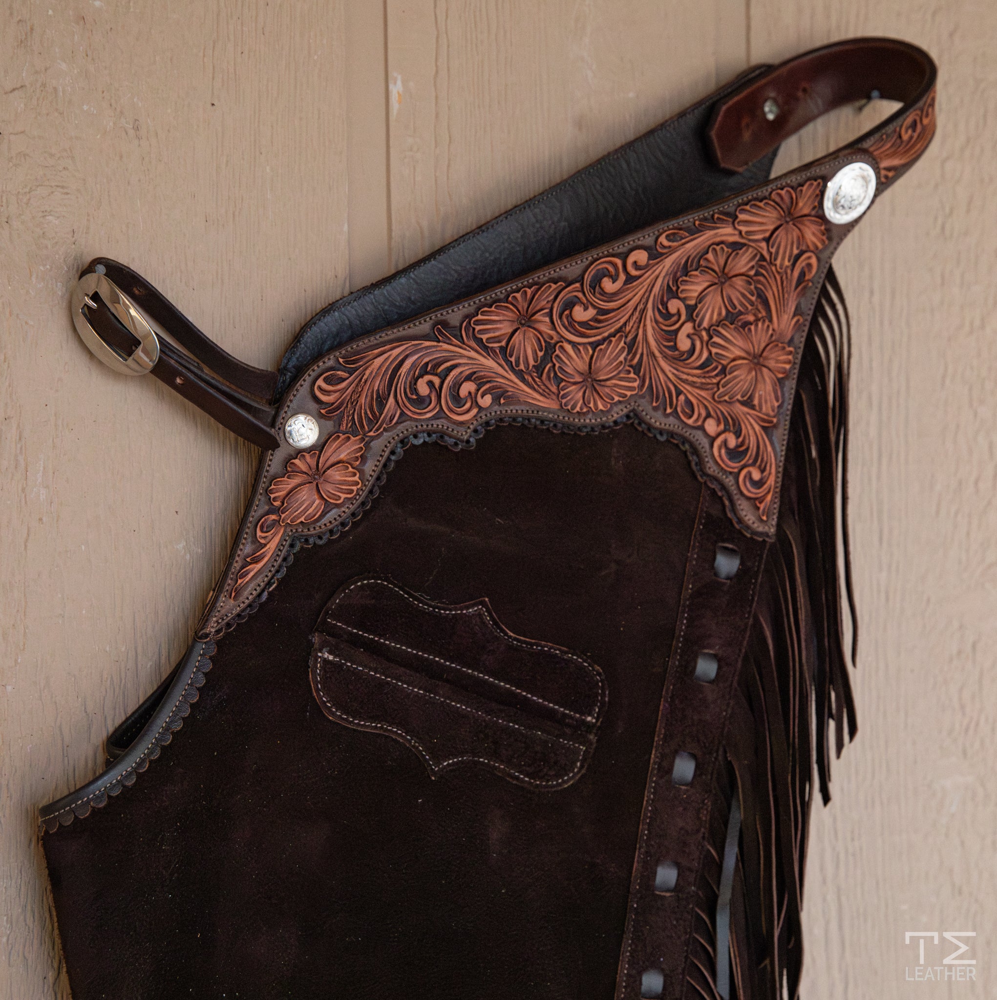 Chocolate Roughout Chaps w/ Chocolate & Lt. Brown Floral Yokes w/ Pocket