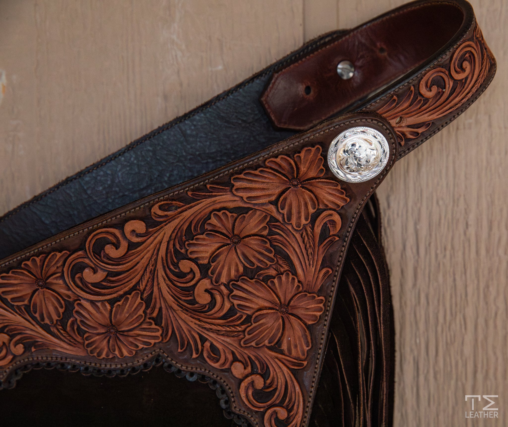 Chocolate Roughout Chaps w/ Chocolate & Lt. Brown Floral Yokes w/ Pocket