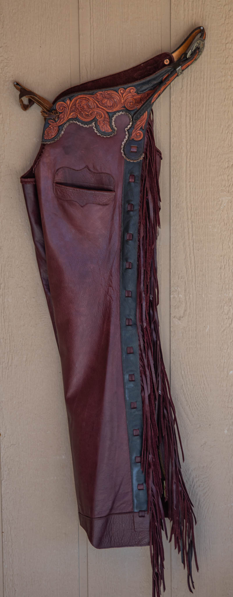 Burgundy Smooth-out Chaps w/ Black & Mahogany Floral Yokes and Pocket ...