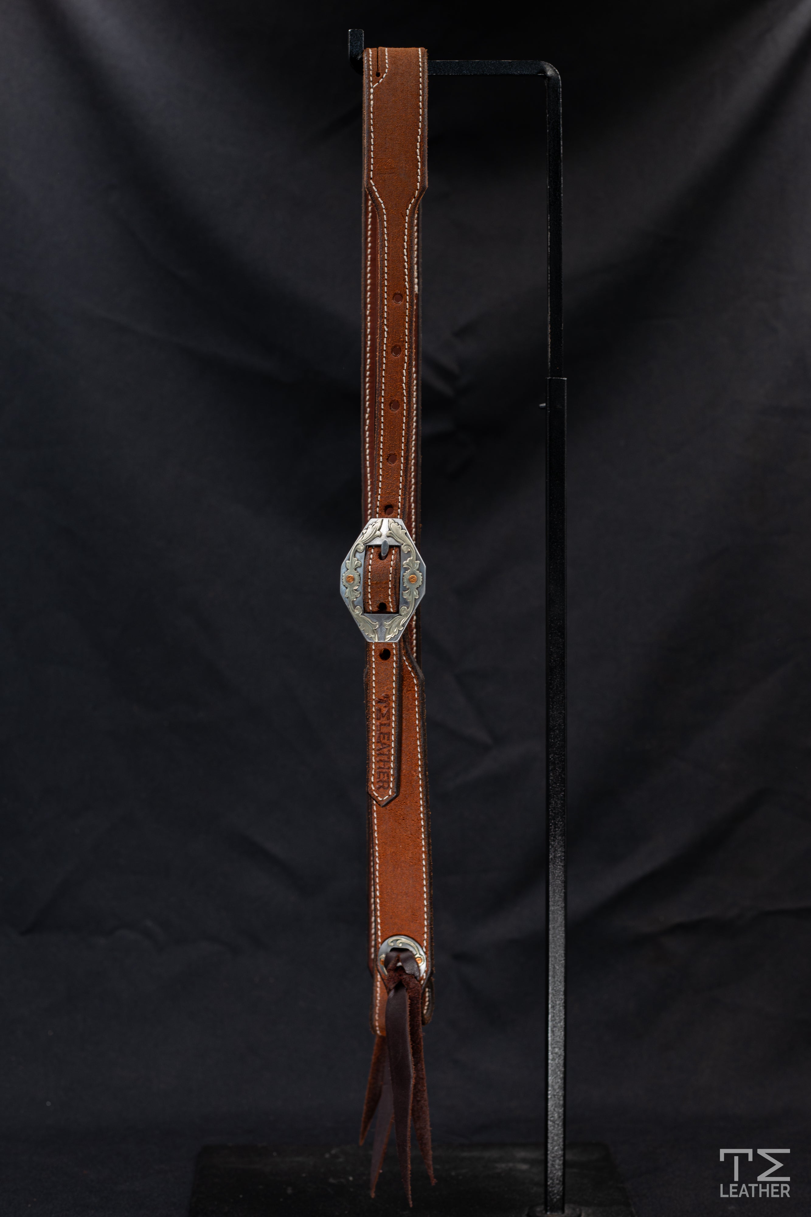 Working Slit Ear Natural Roughout w/ Silver Floral Diamond Buckle & Matching Conchos