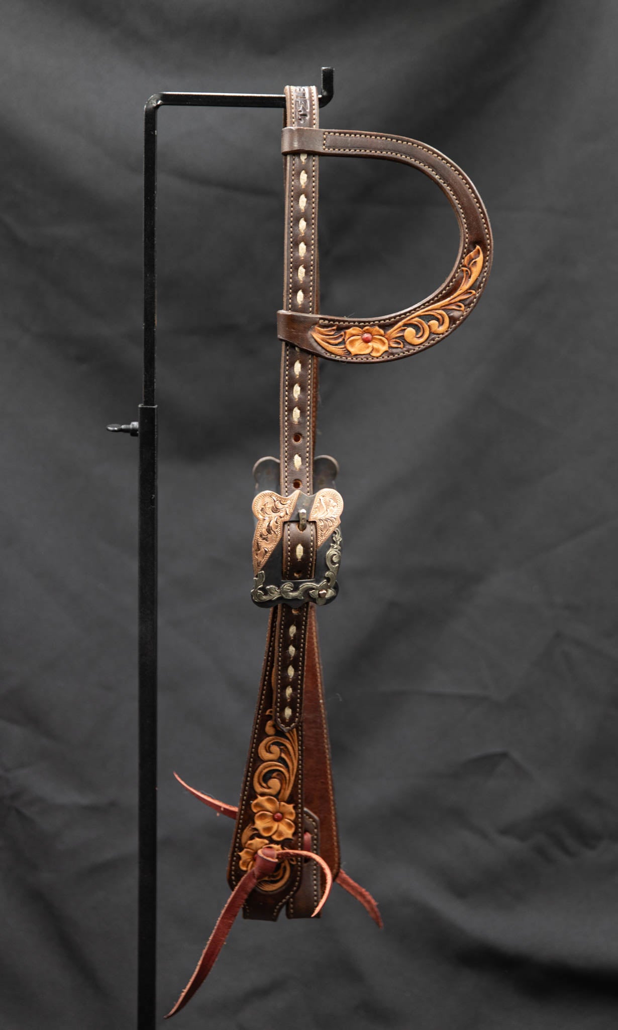 Slide Ear Chocolate & Light Brown w/ Black & Terracotta Accents & Cream Buckstitch w/ Square Mixed Metal Hardware & Copper Accents