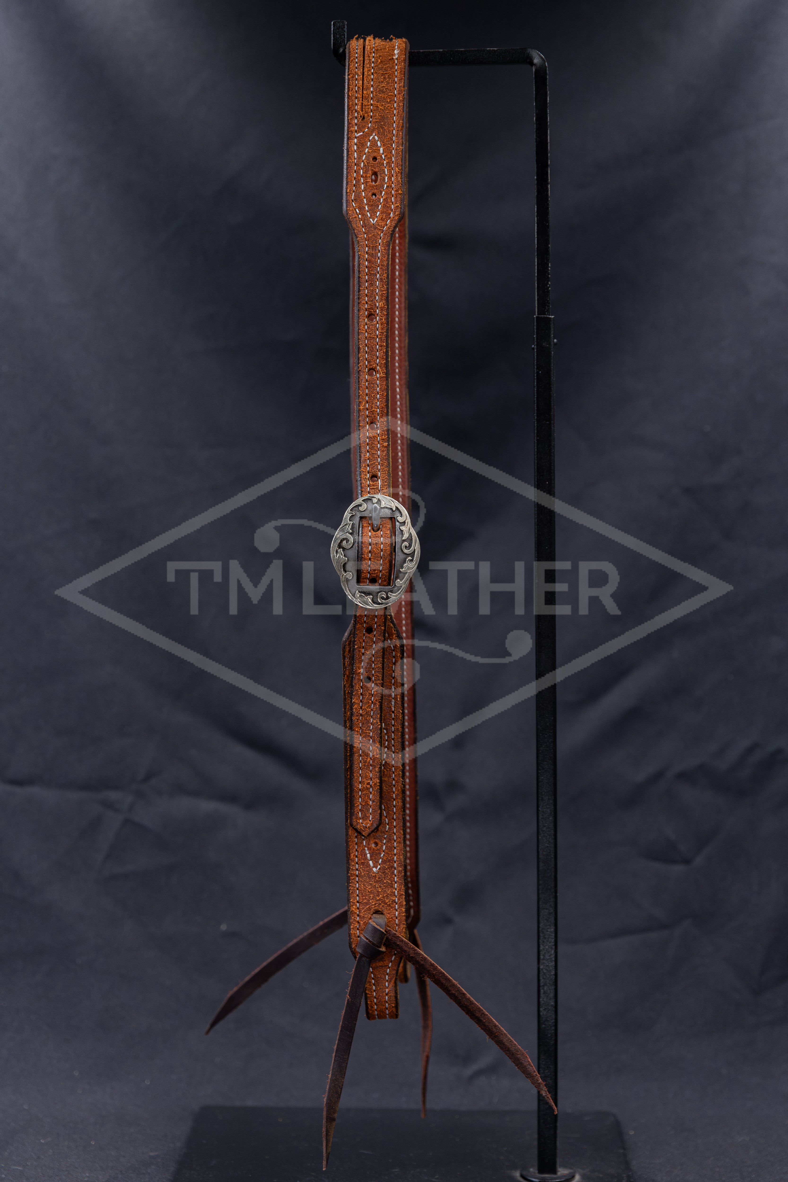 Working Slit Ear Natural Roughout w/ Oval Silver Scrolled Buckle & Gunslinger Stitching