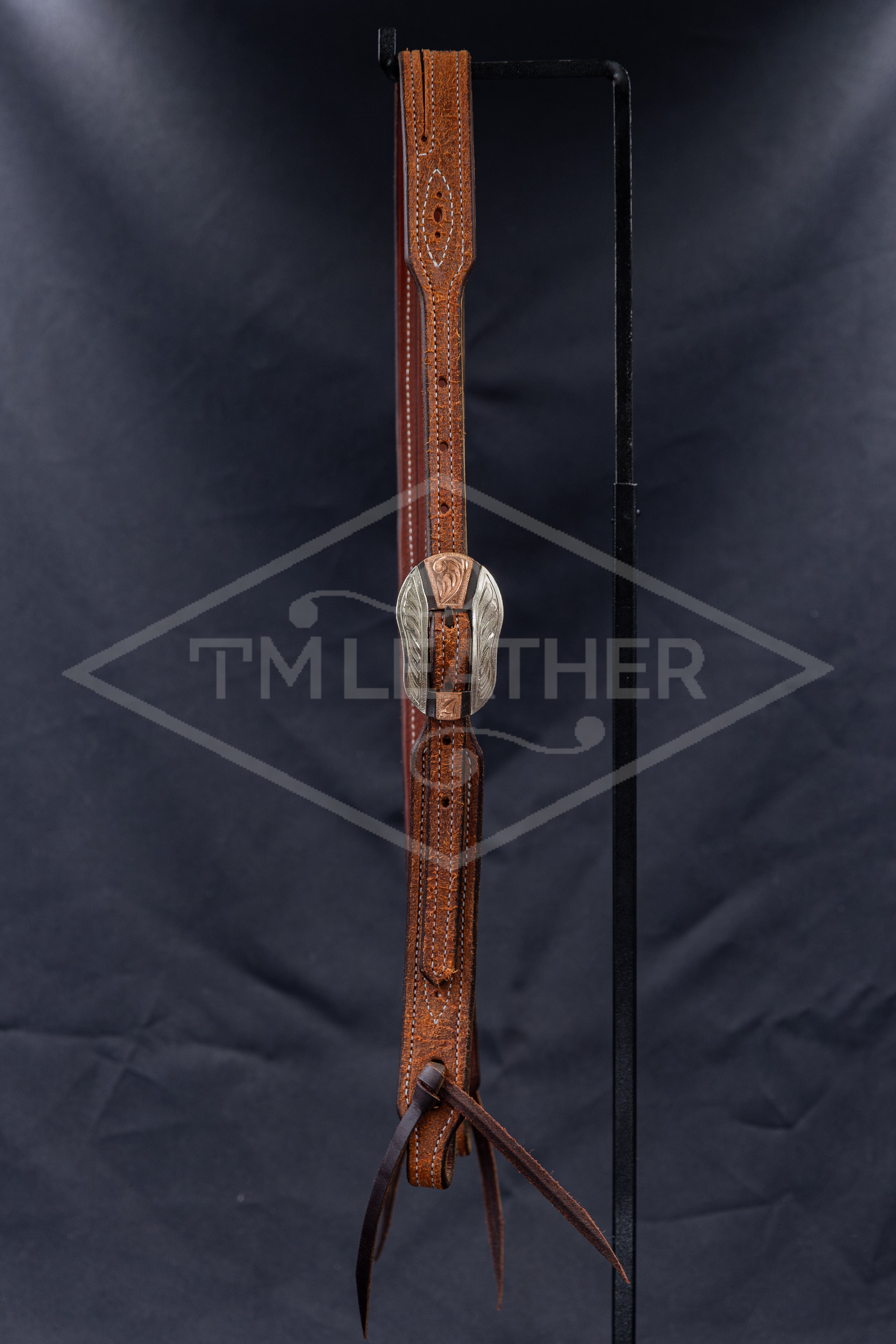 Working Slit Ear Natural Roughout & Browned Silverton Buckle w/ Silver/Copper Overlay & Gunslinger Stitching