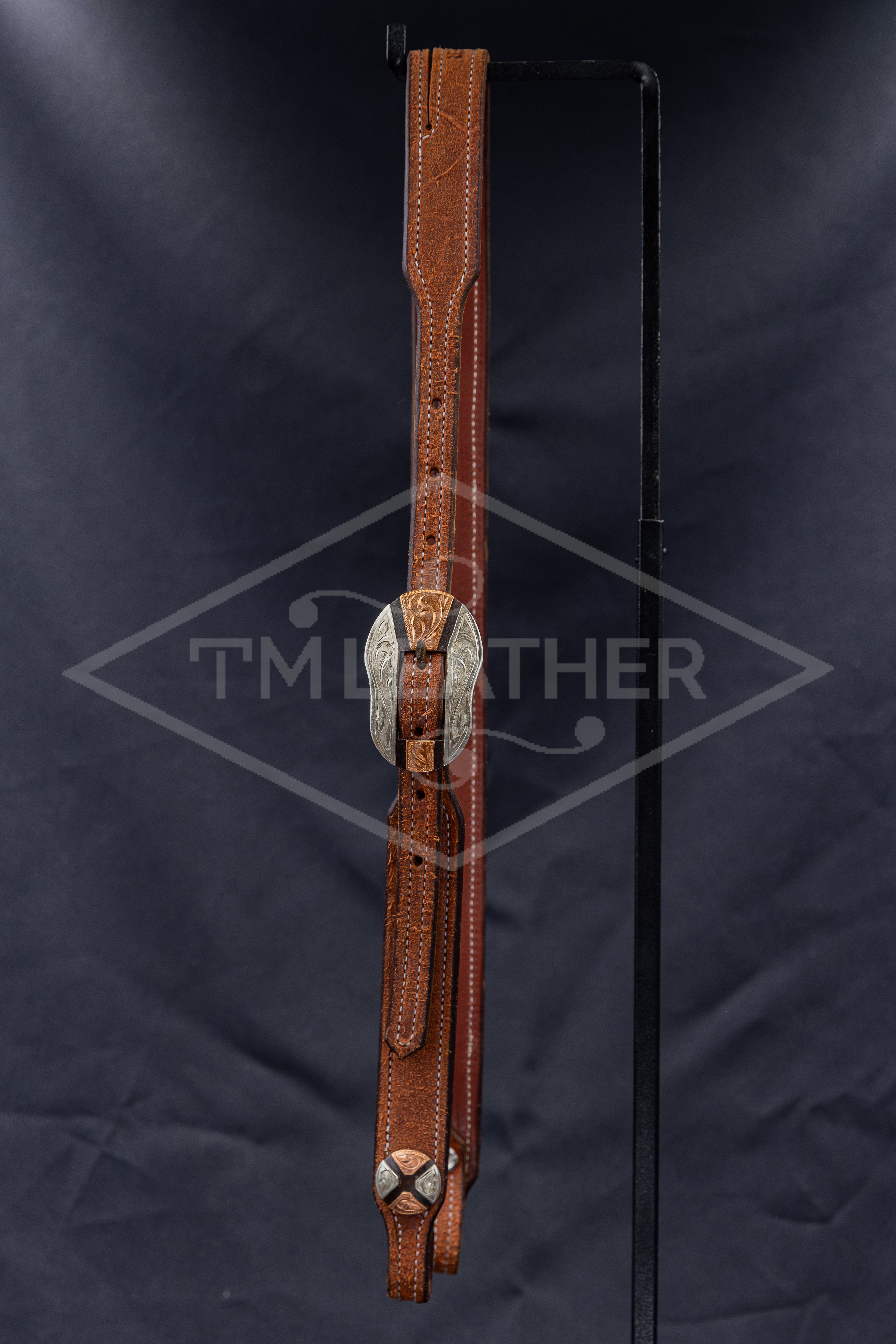 Working Slit Ear Natural Roughout & Browned Silverton Buckle w/ Silver/Copper Overlay & Matching Conchos