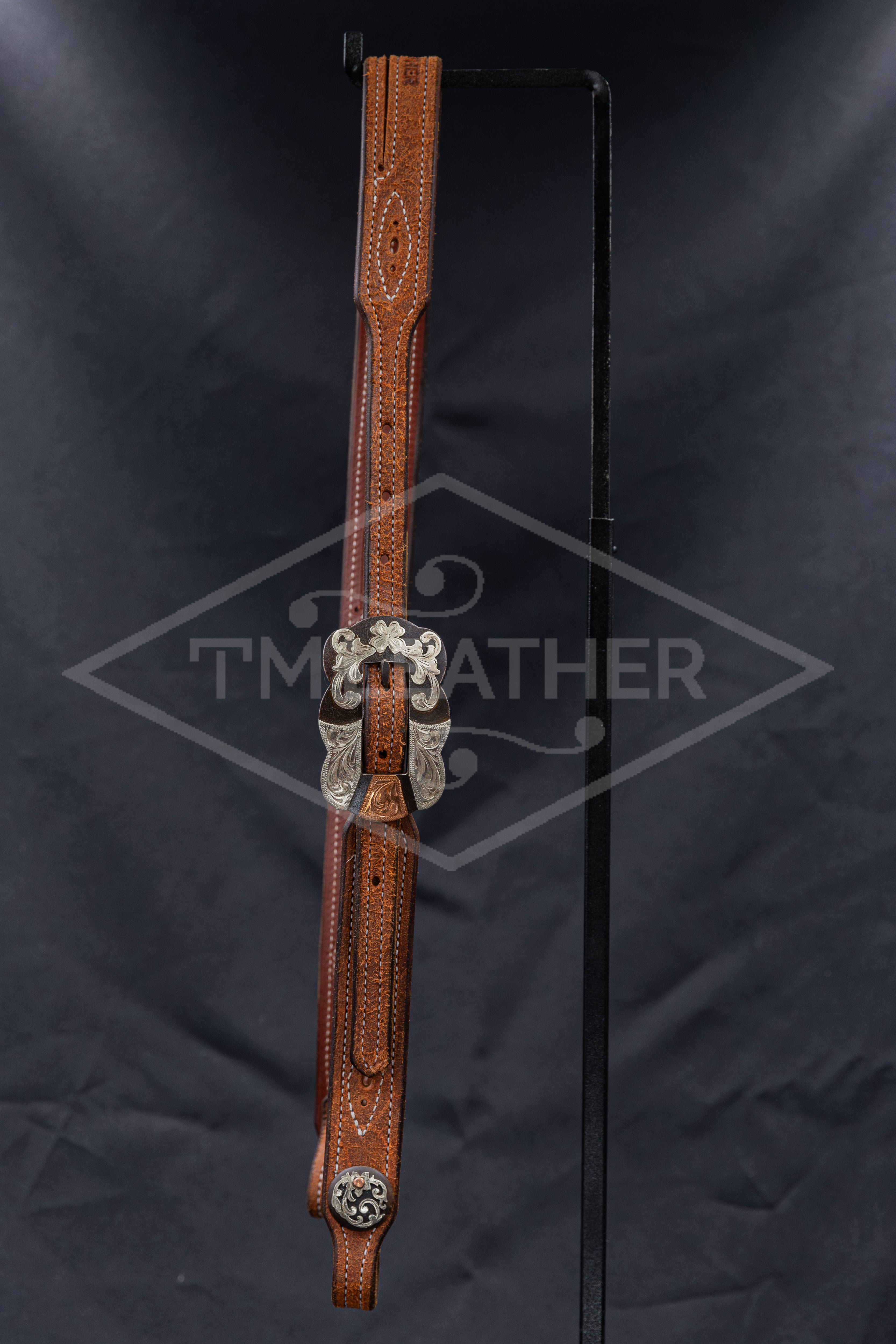 Working Slit Ear Natural Roughout w/ Large Scalloped Cart Floral/Copper Buckle w/ Matching Conchos & Gunslinger Stitching