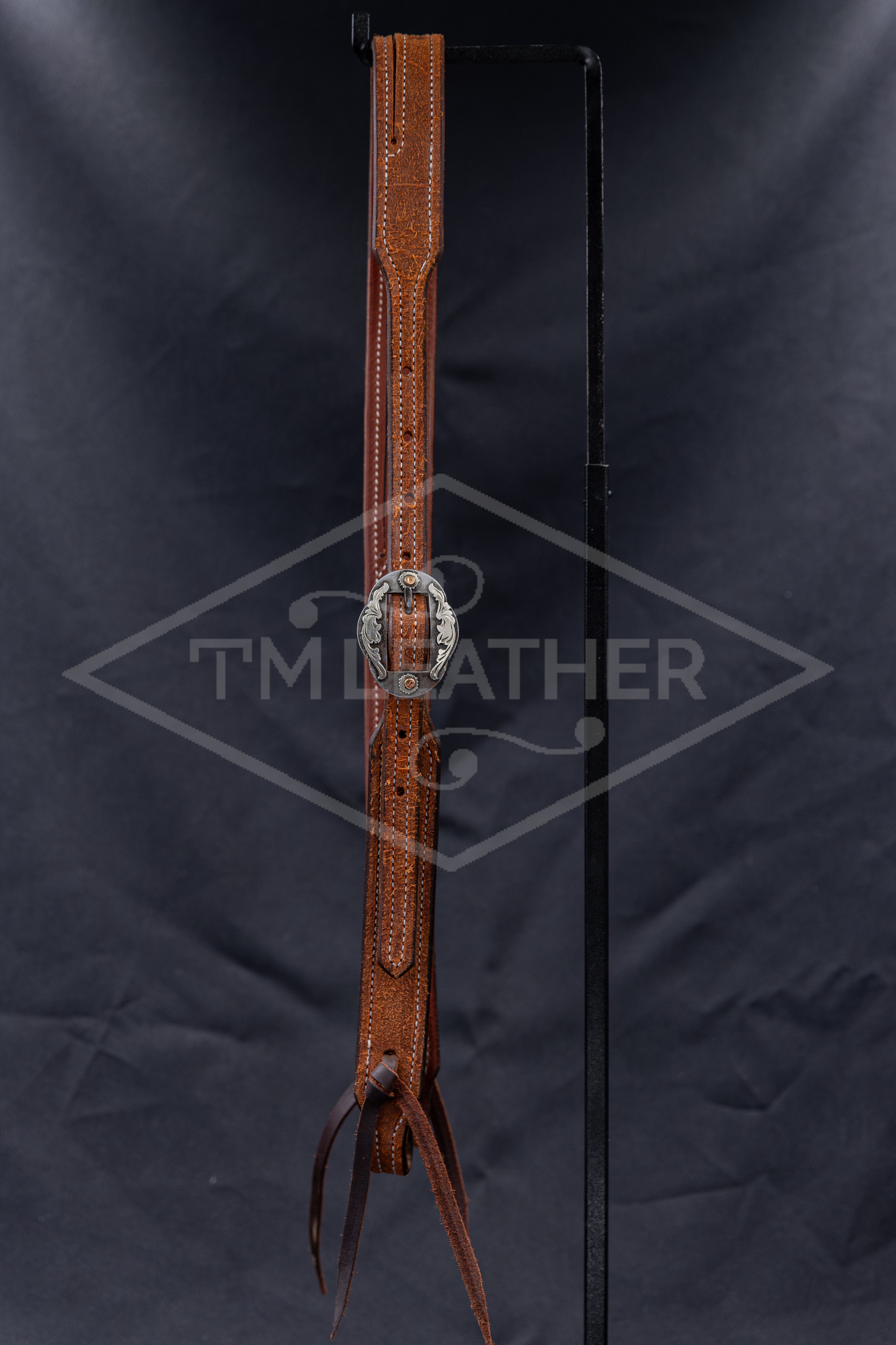 Working Slit Ear Natural Roughout w/ Oval Silver Scrolling & Copper Flower Buckle