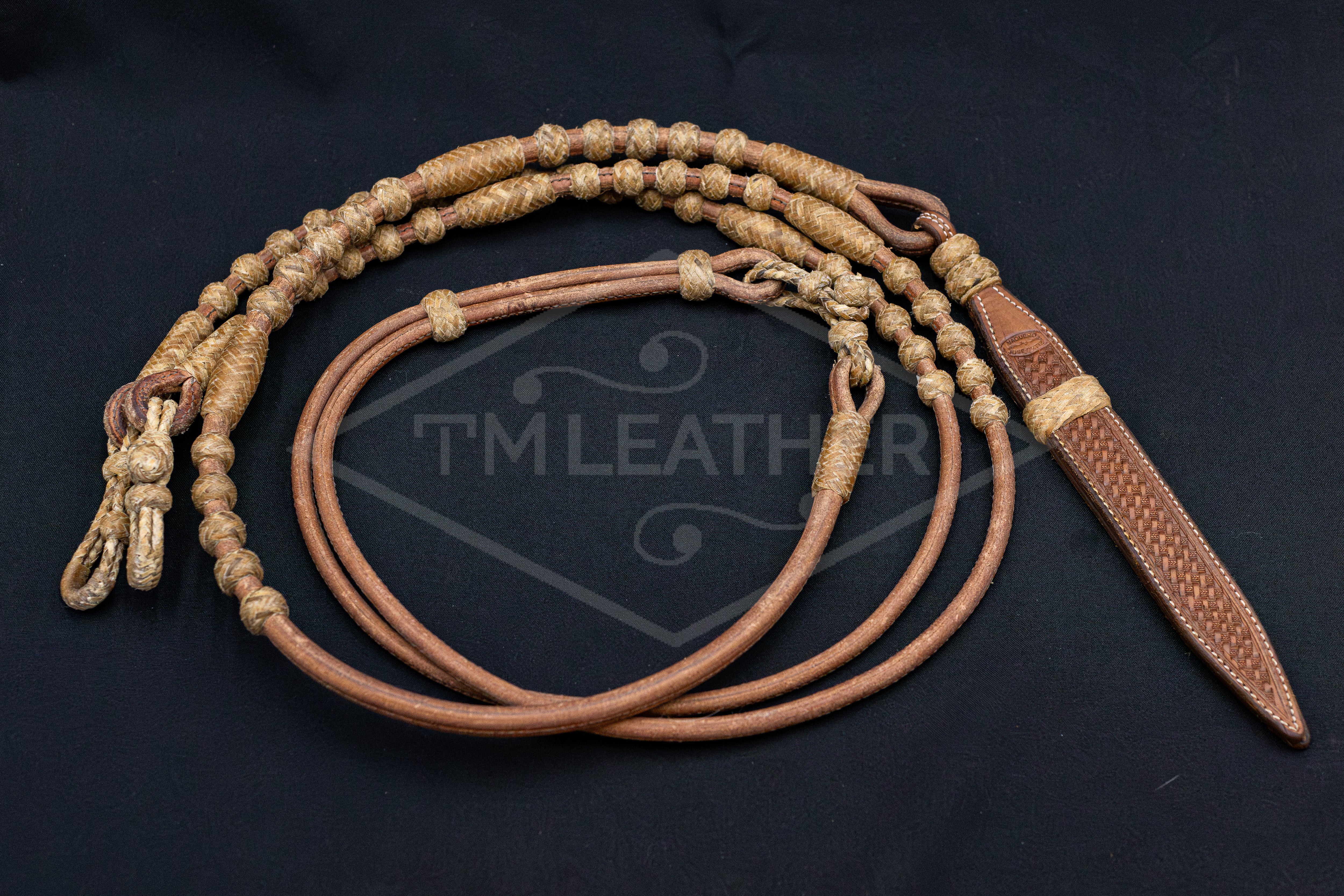 104" Rolled Leather & Natural Rawhide Romel Reins