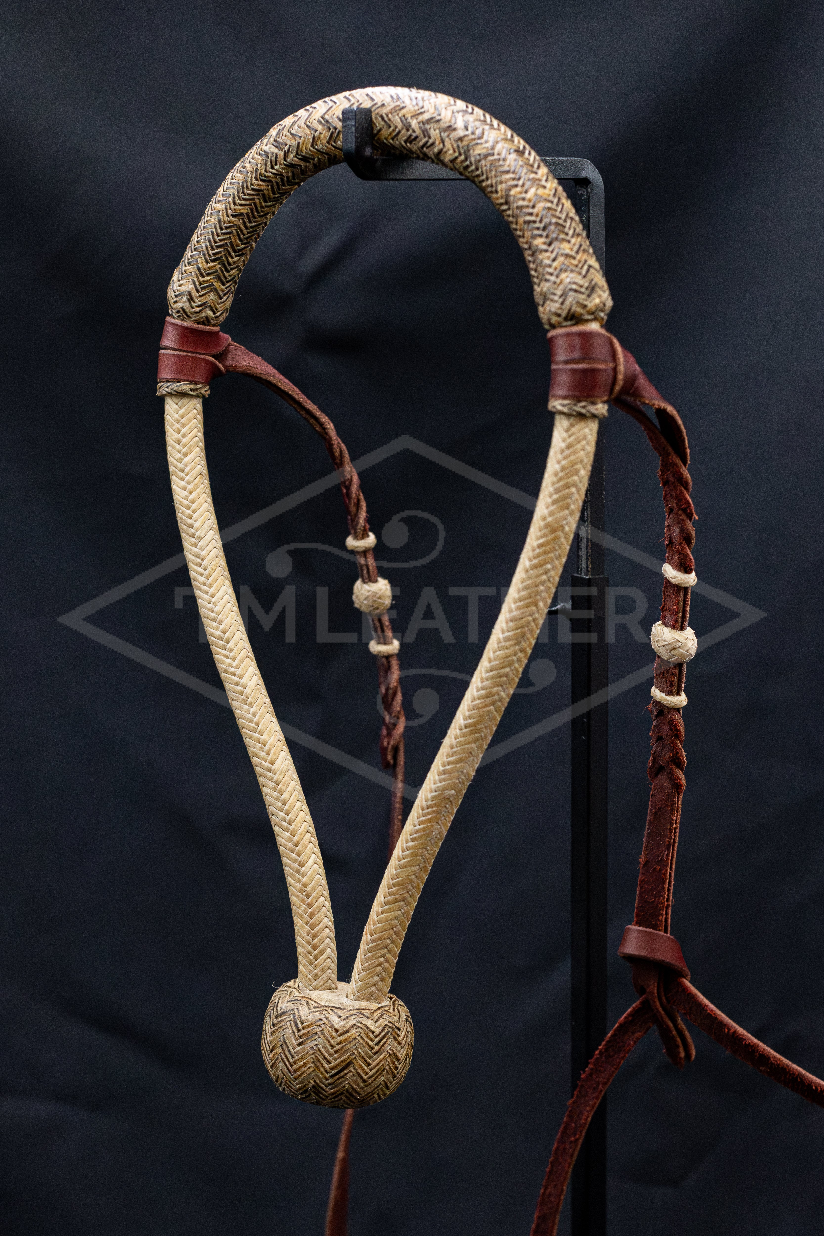 1/2" Natural & Chocolate Rawhide Bosal w/ Leather Hanger w/ Rawhide Accents