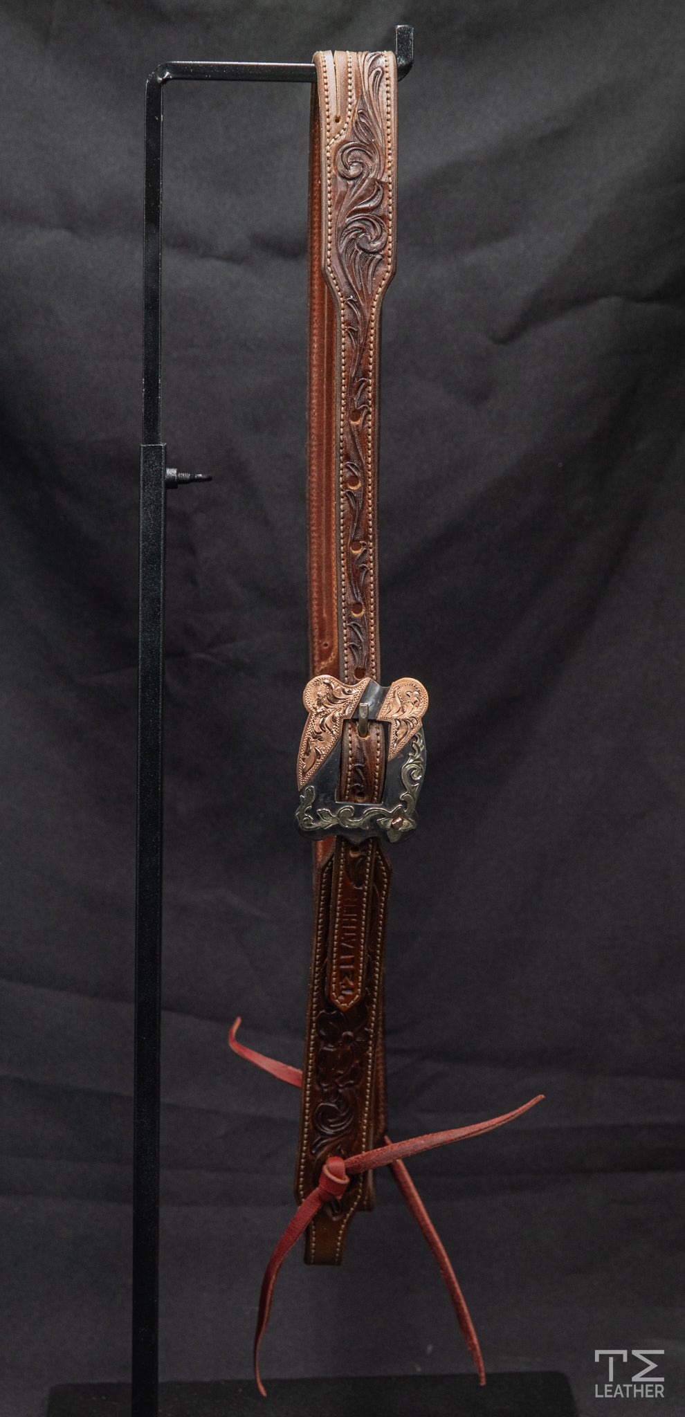 Slit Ear Chocolate Floral w/ Scalloped Square Buckle w/ Copper & Floral Accents