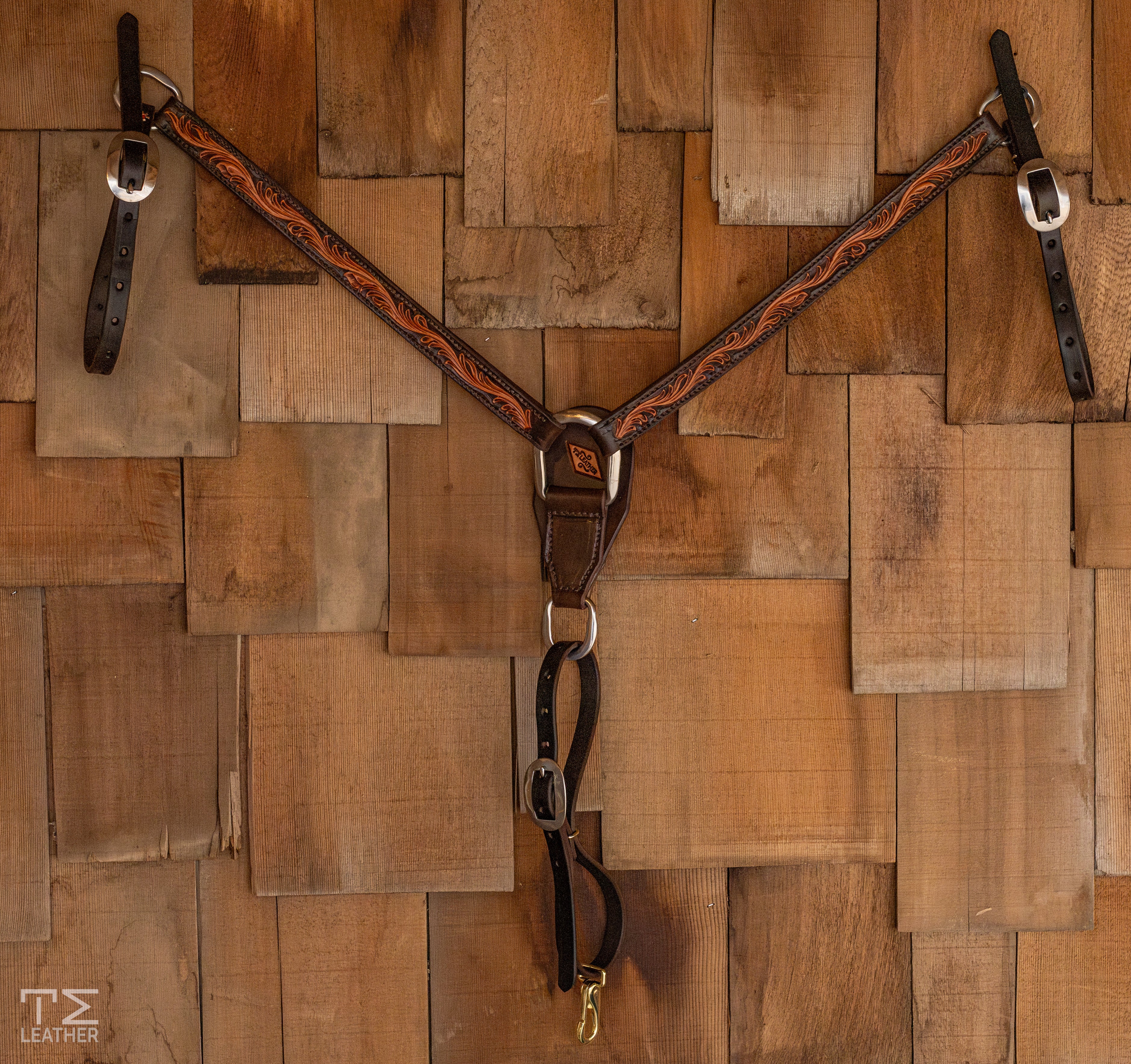 1” Breast Collar Chocolate & Light Brown Floral w/ Silver Hardware