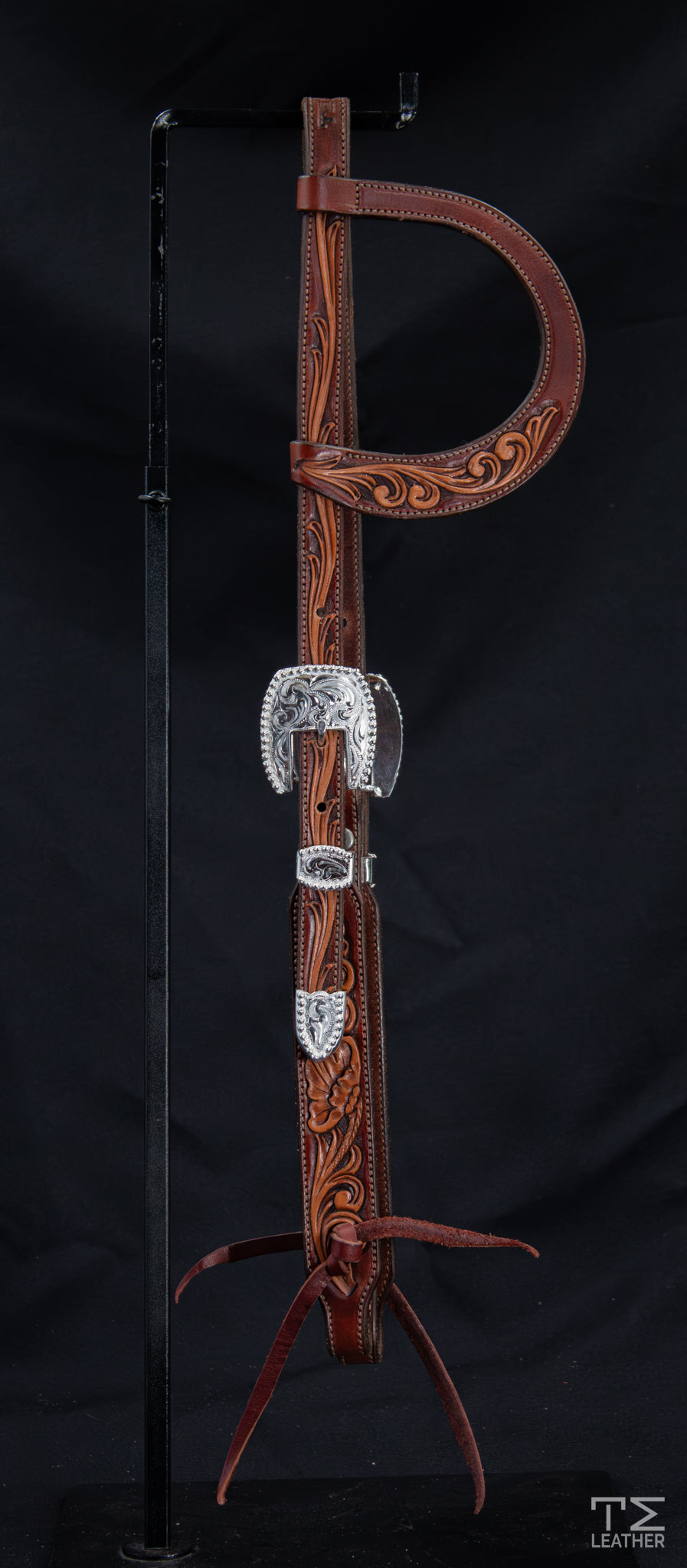 Slide Ear Mahogany & Light Brown Two Toned Floral w/ Engraved Silver Plated Hardware w/ Berry Edges