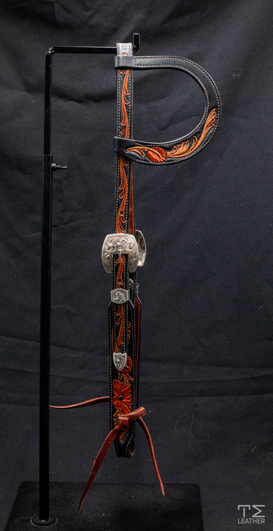 Slide Ear Black & Light Brown w/ Terracotta Accents w/ Engraved Silver Plated Hardware