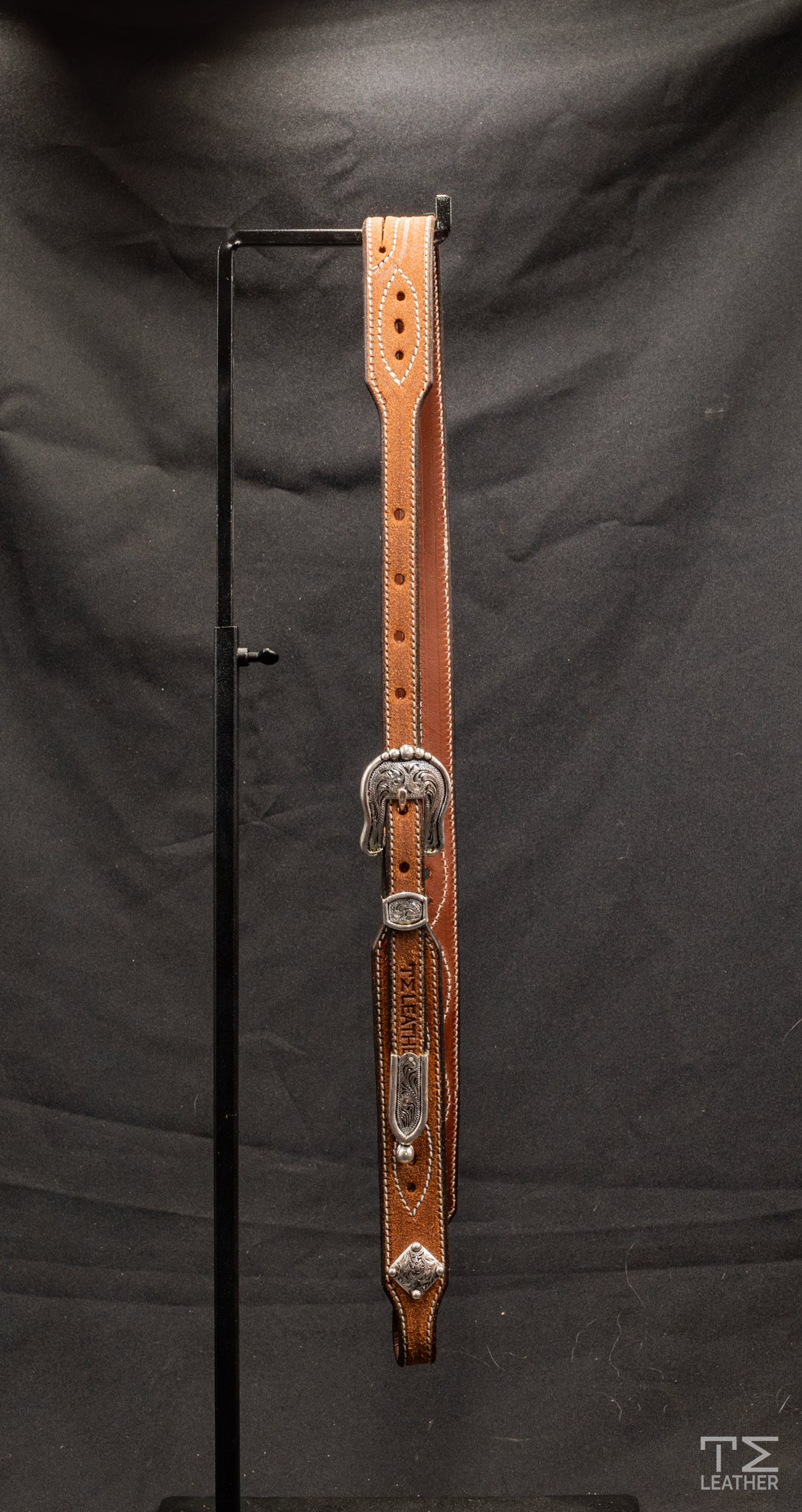 Working Slit Ear Natural Roughout w/ Gunslinger Stitching & Engraved Silver Plated Antiqued Hardware
