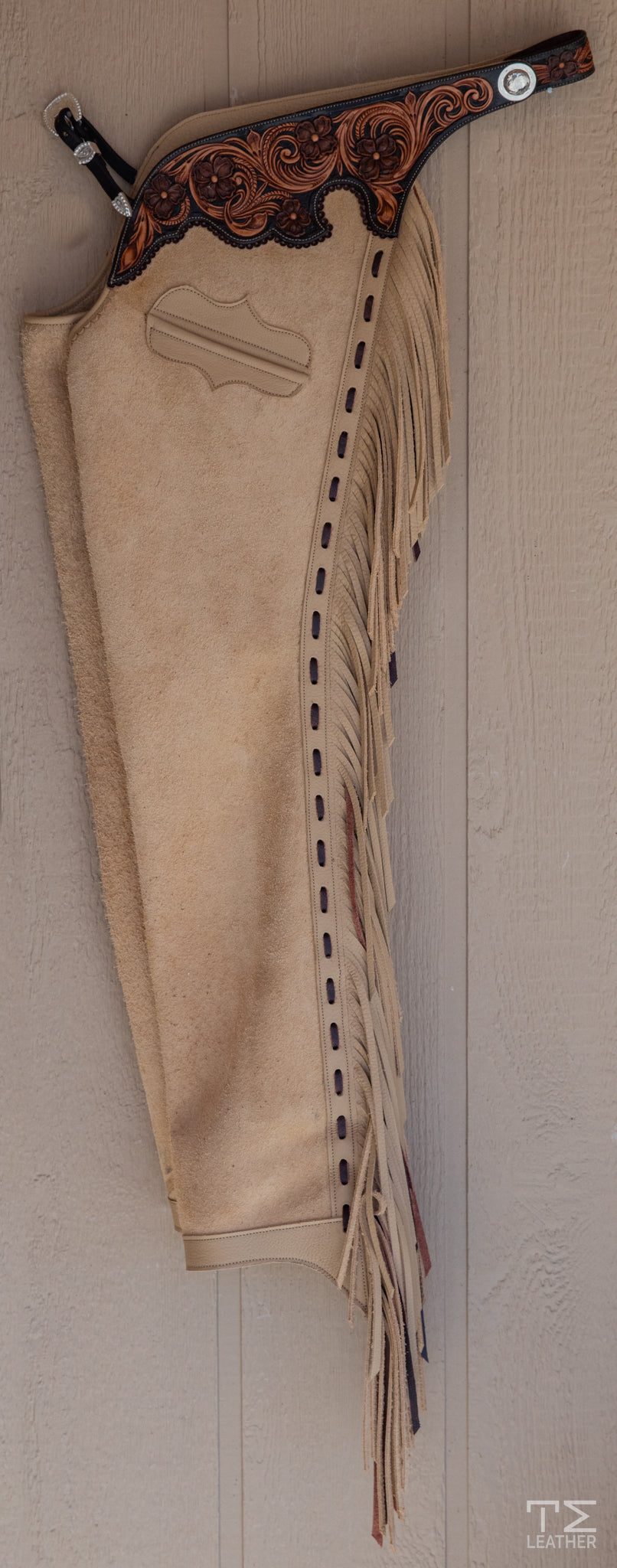 Butter Roughout Chaps w/ Black & Light Brown Floral Yokes w/ Brown Accents