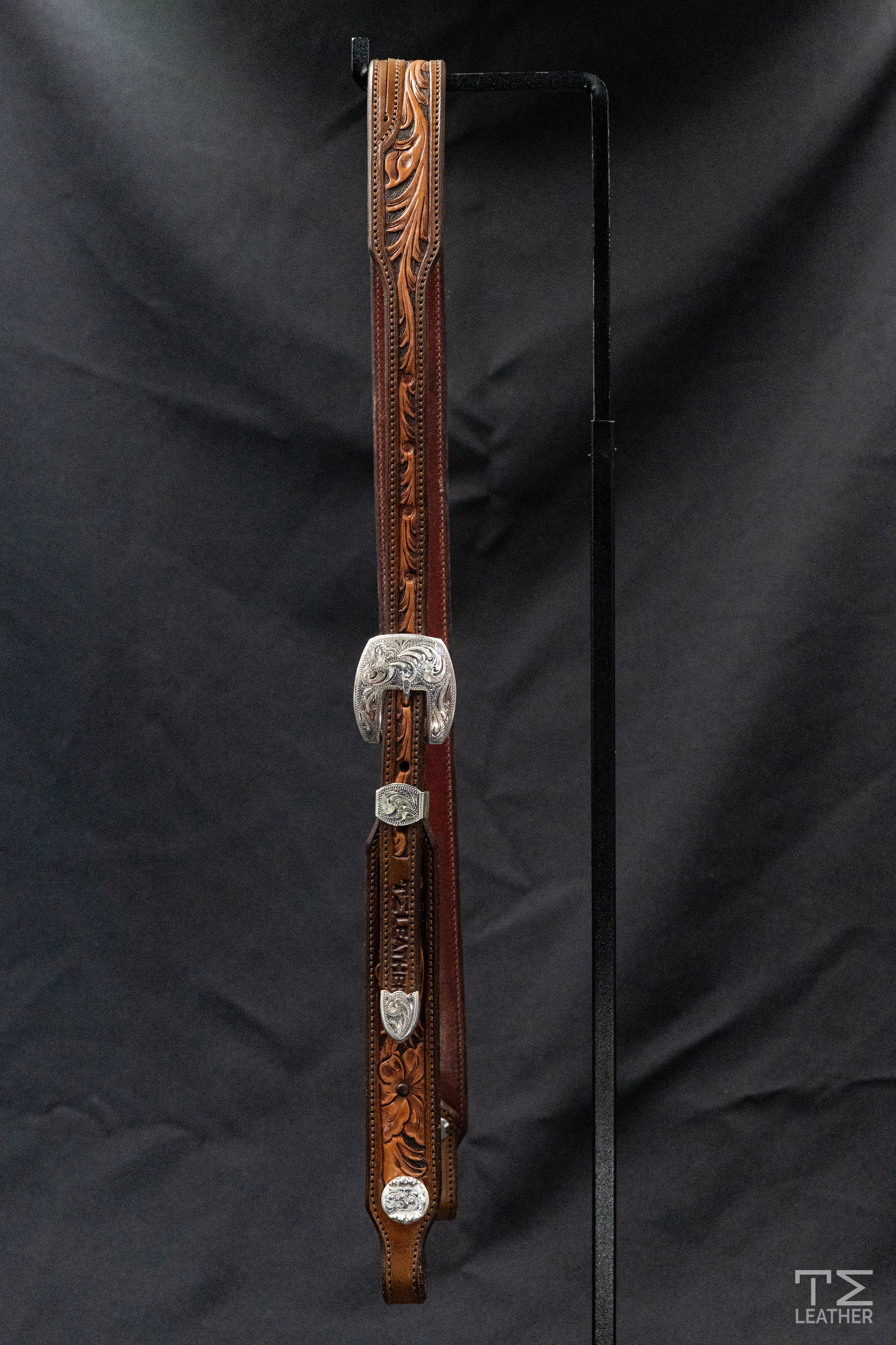 Slit Ear Brown & Light Brown Floral w/ Silver Plated Hardware & Conchos