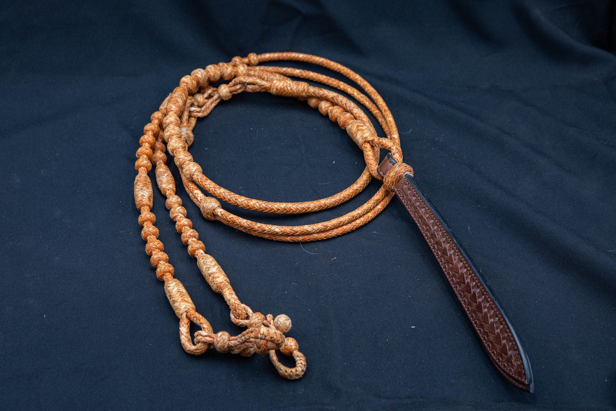 12 Plait, 104" Chestnut Rawhide Romel Reins