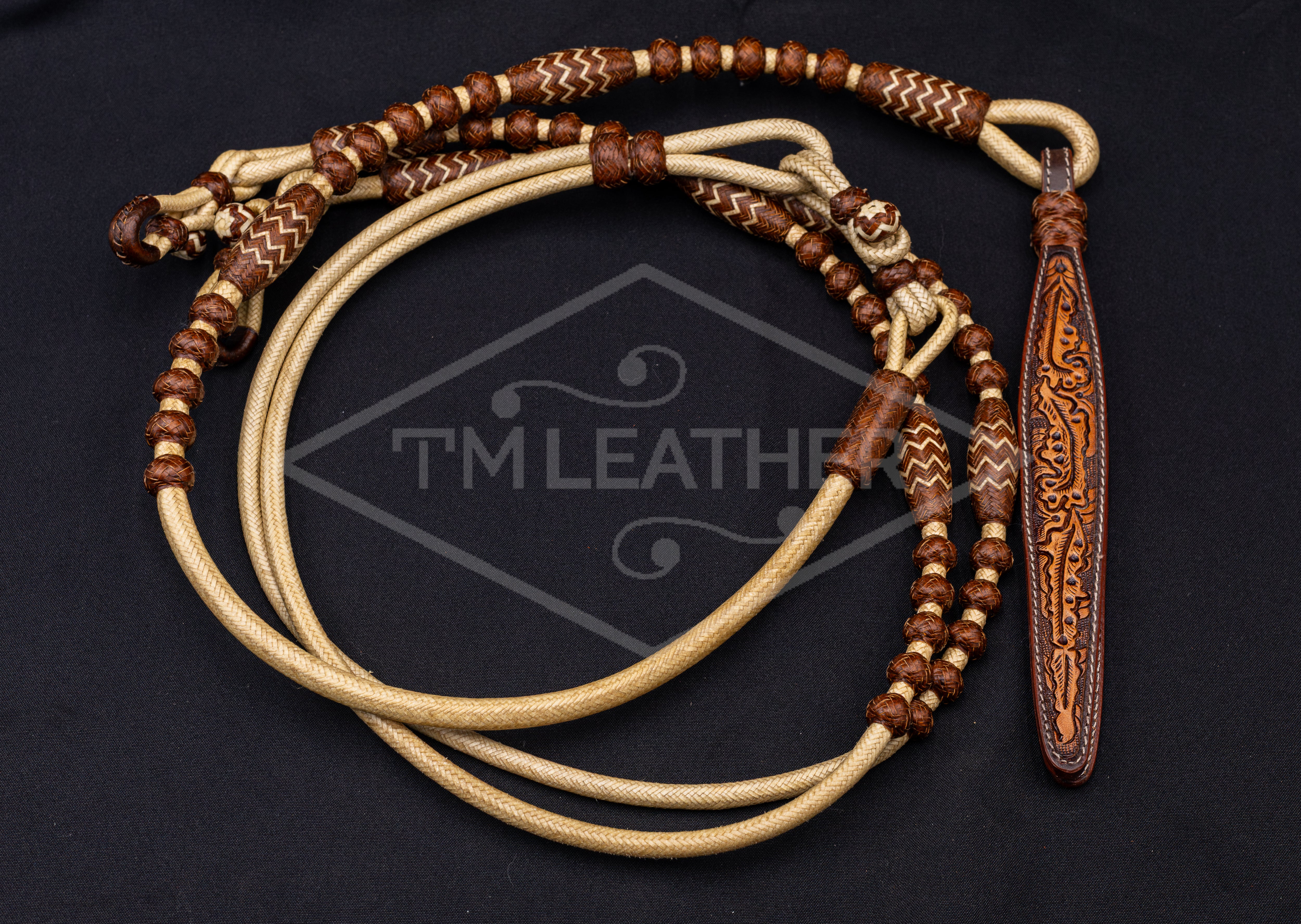 110" 30 Plait Natural Body & Chestnut Buttons w/ Natural Accents George Moore Style Romel Reins