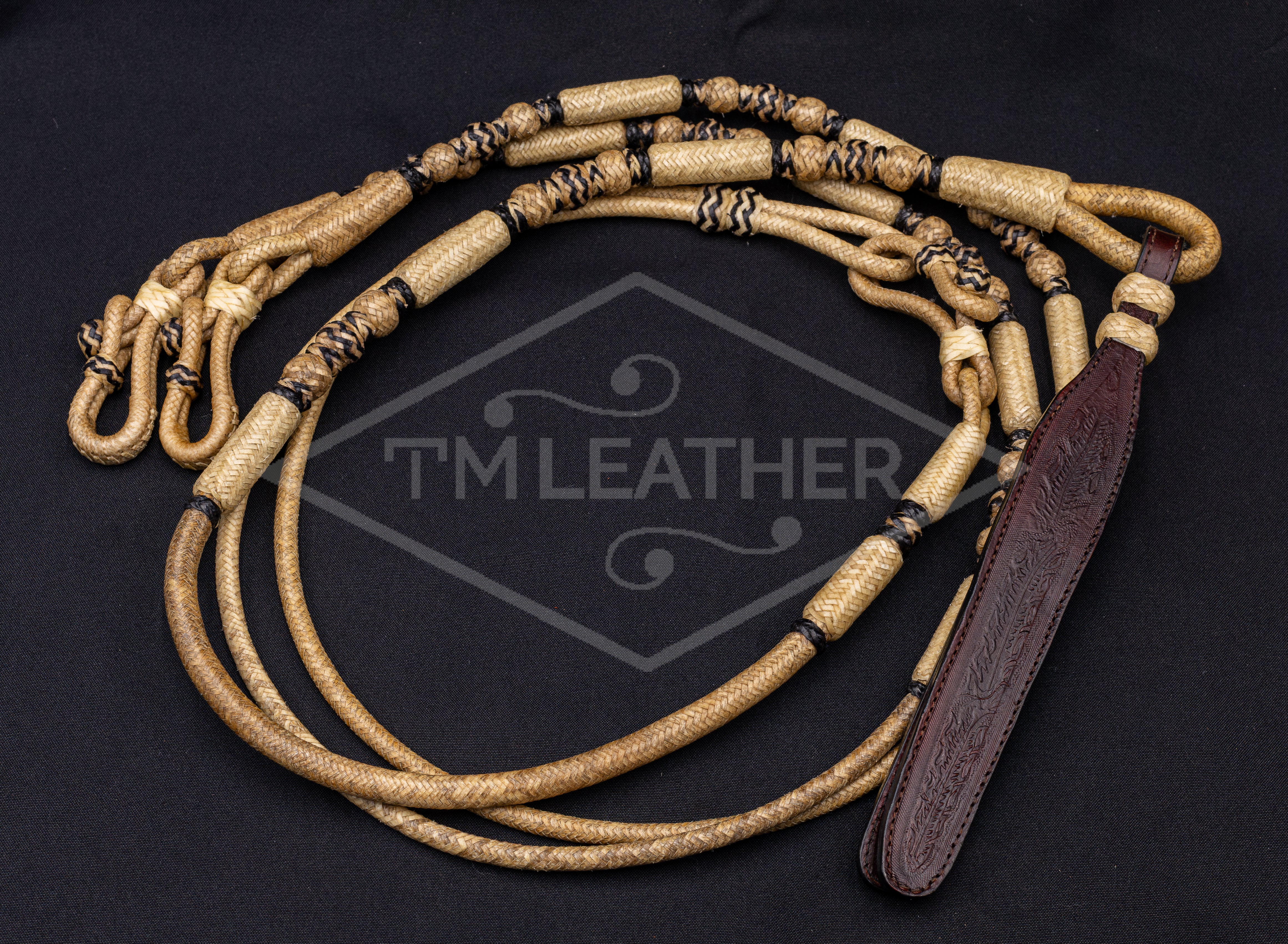 110" 32 Plait Natural with Black Accents Ortega Style Romel Reins