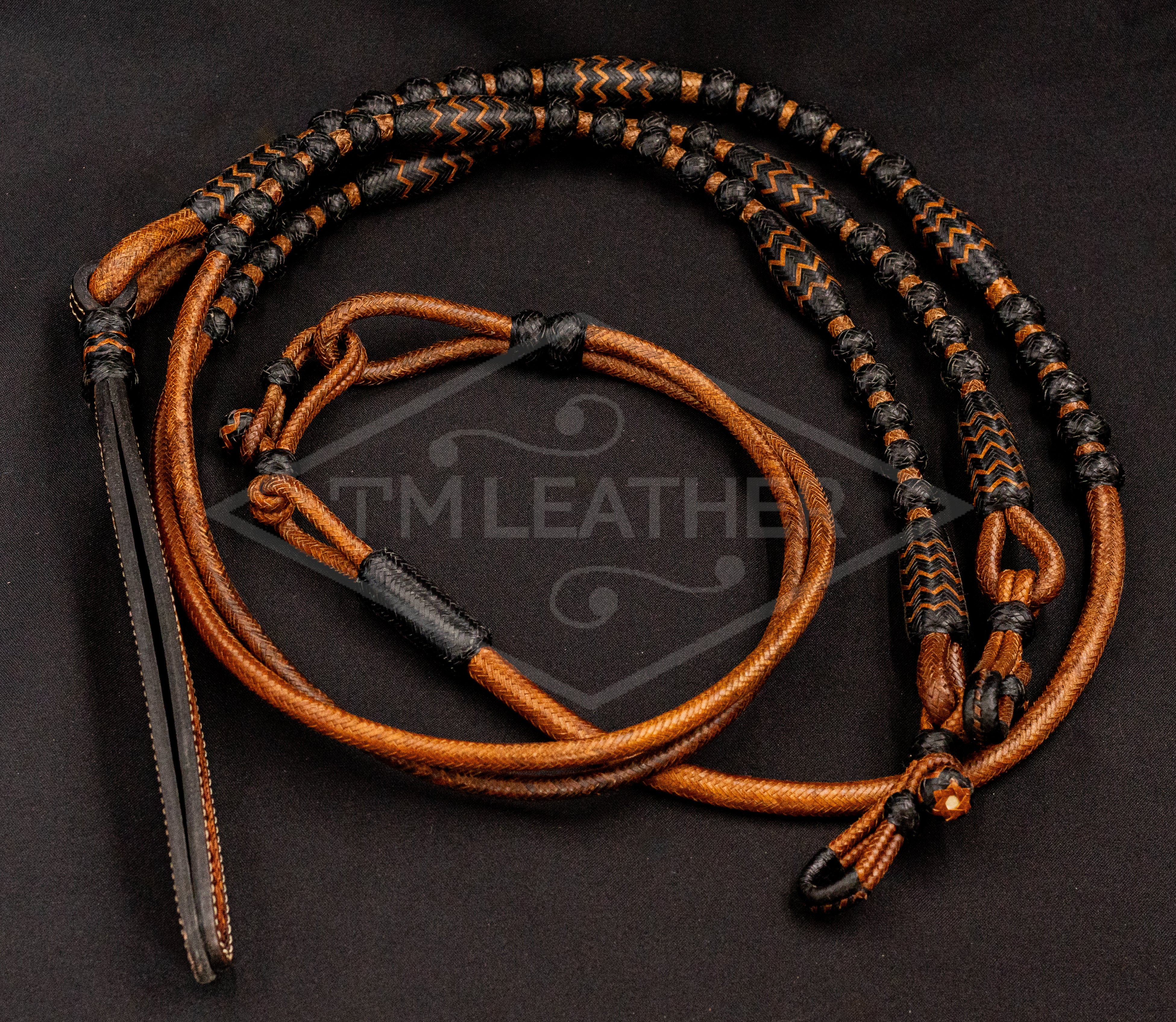 102" 30 Plait Chestnut Body & Black Buttons w/ Chestnut Accents George Moore Style Romel Reins