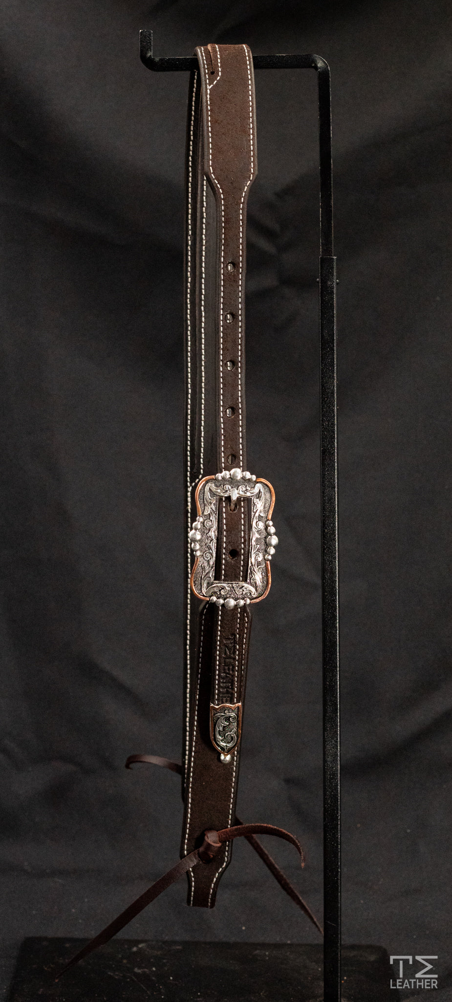 Working Slit Ear Chocolate Roughout w/ Copper Cart Buckle w/ Silver Scrolls & Beads