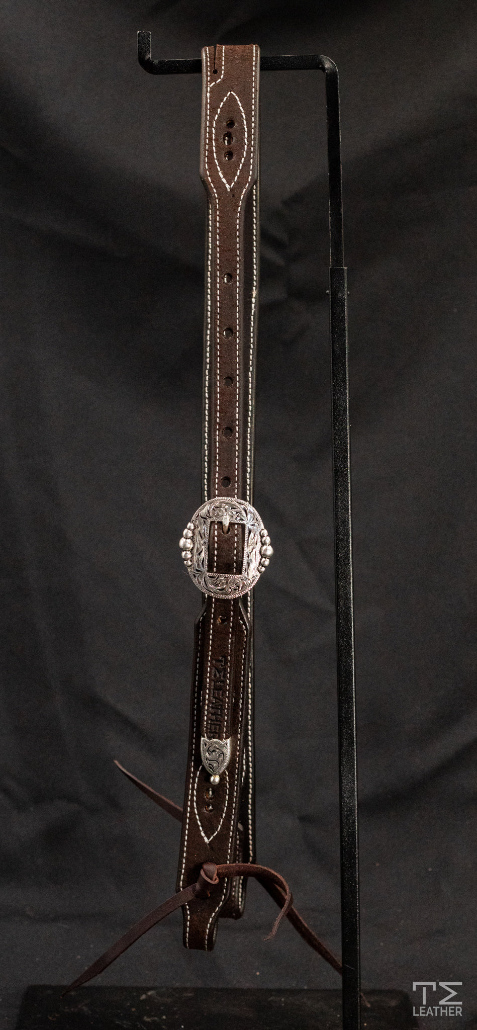 Working Slit Ear Chocolate Roughout w/ Gunslinger Stitching & Silver Plated Hardware w/ Graduated Beads
