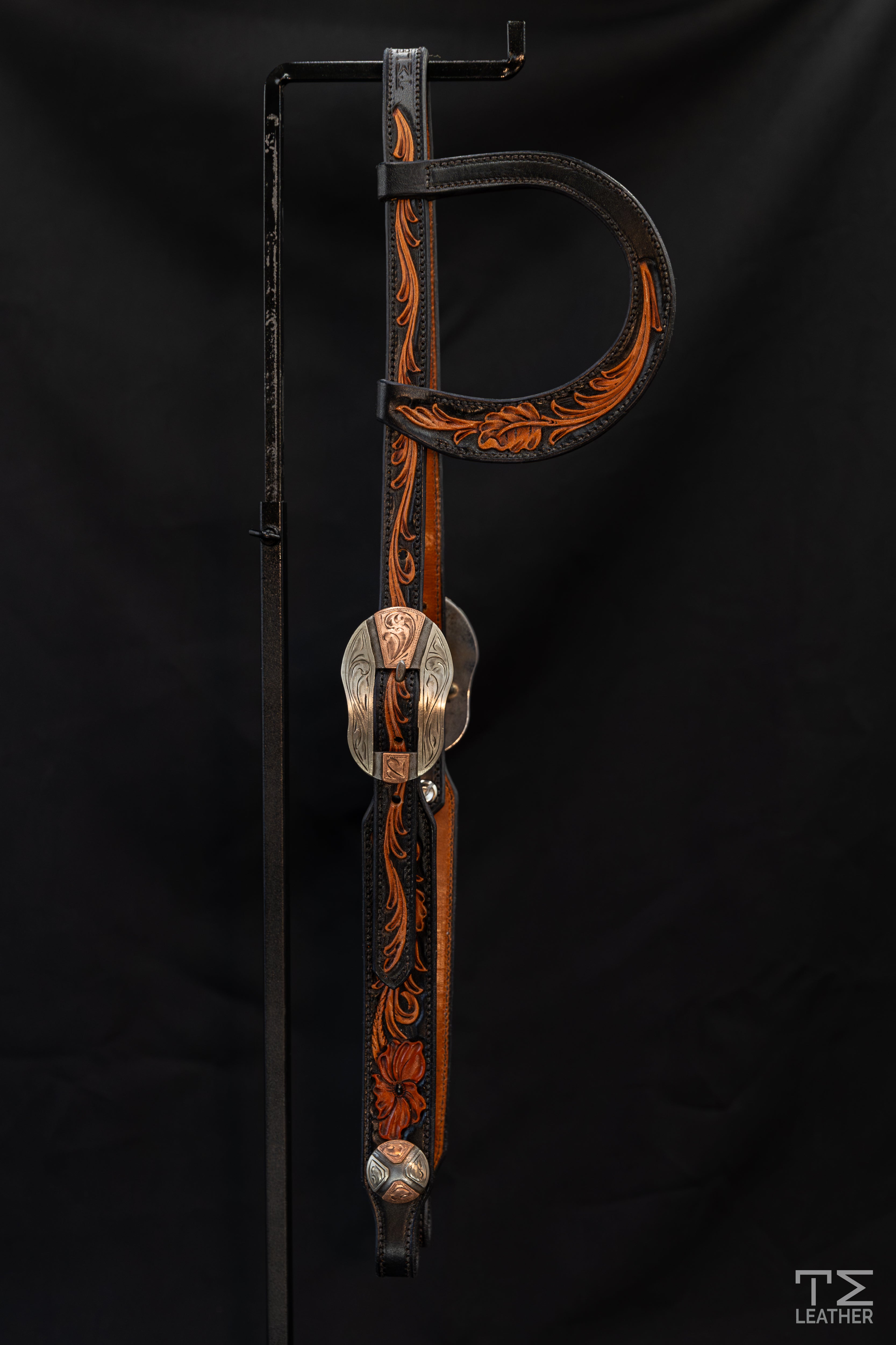 Slide Ear Black & Natural Floral Headstall w/ Saddle Tan Accents & Silver Silverton Buckle w/ Silver/Copper Overlay