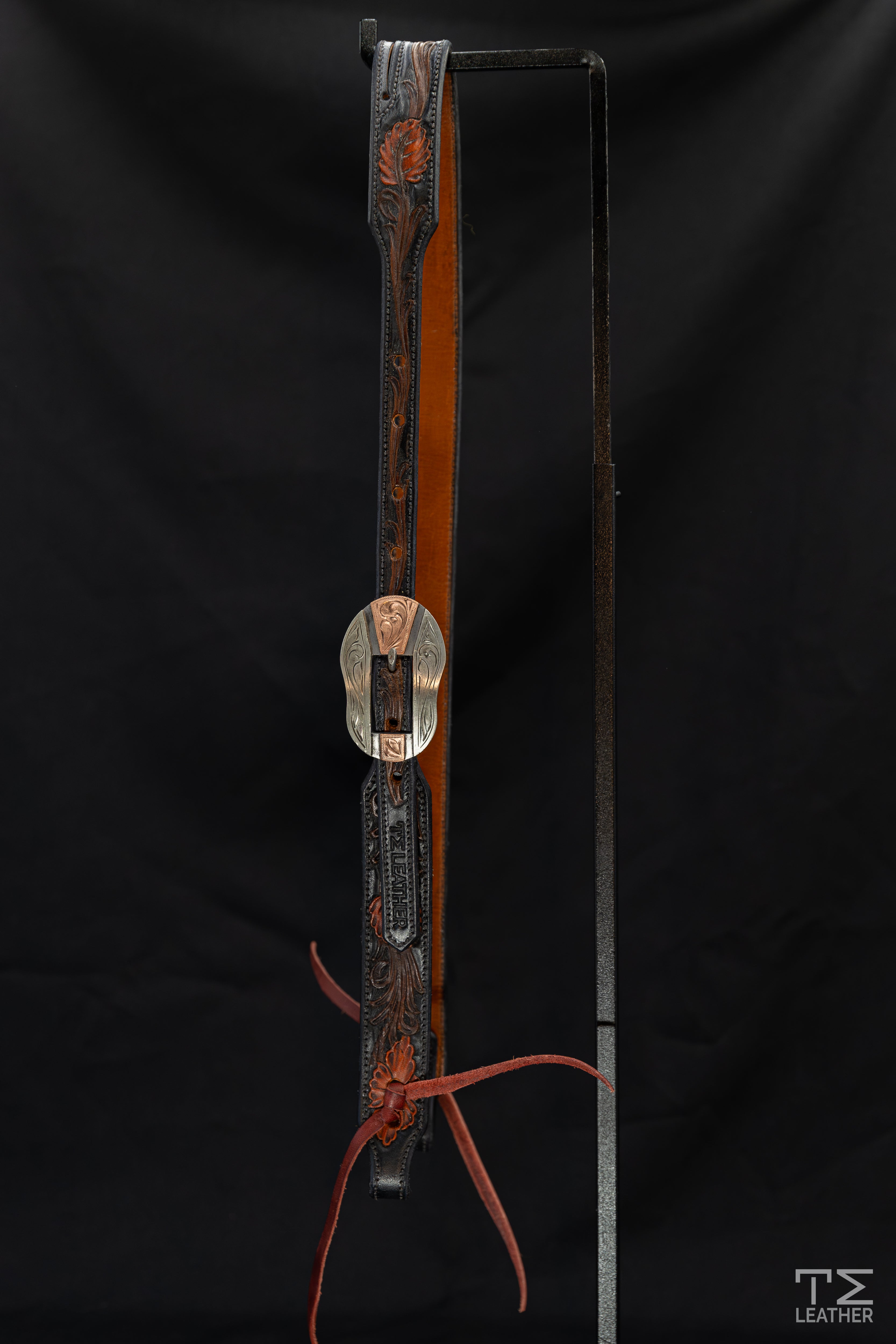 Slit Ear Black & Walnut Floral Headstall w/ Saddle Tan Flowers & Silver Silverton Buckle w/ Silver/Copper Overlay