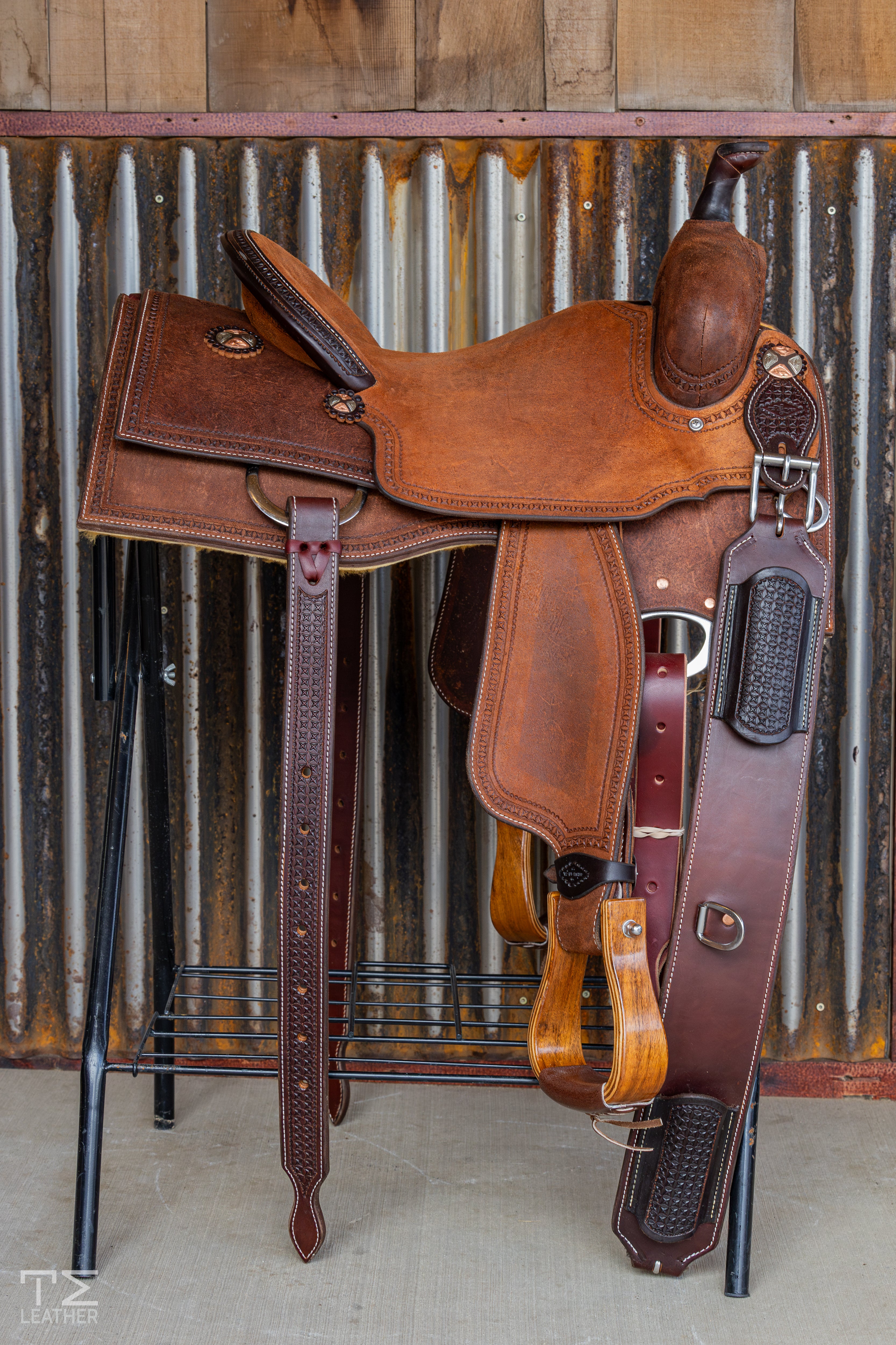15.5" TM Ranch Cutter - Walnut/Chestnut Roughout w/ Waffle Border Stamping