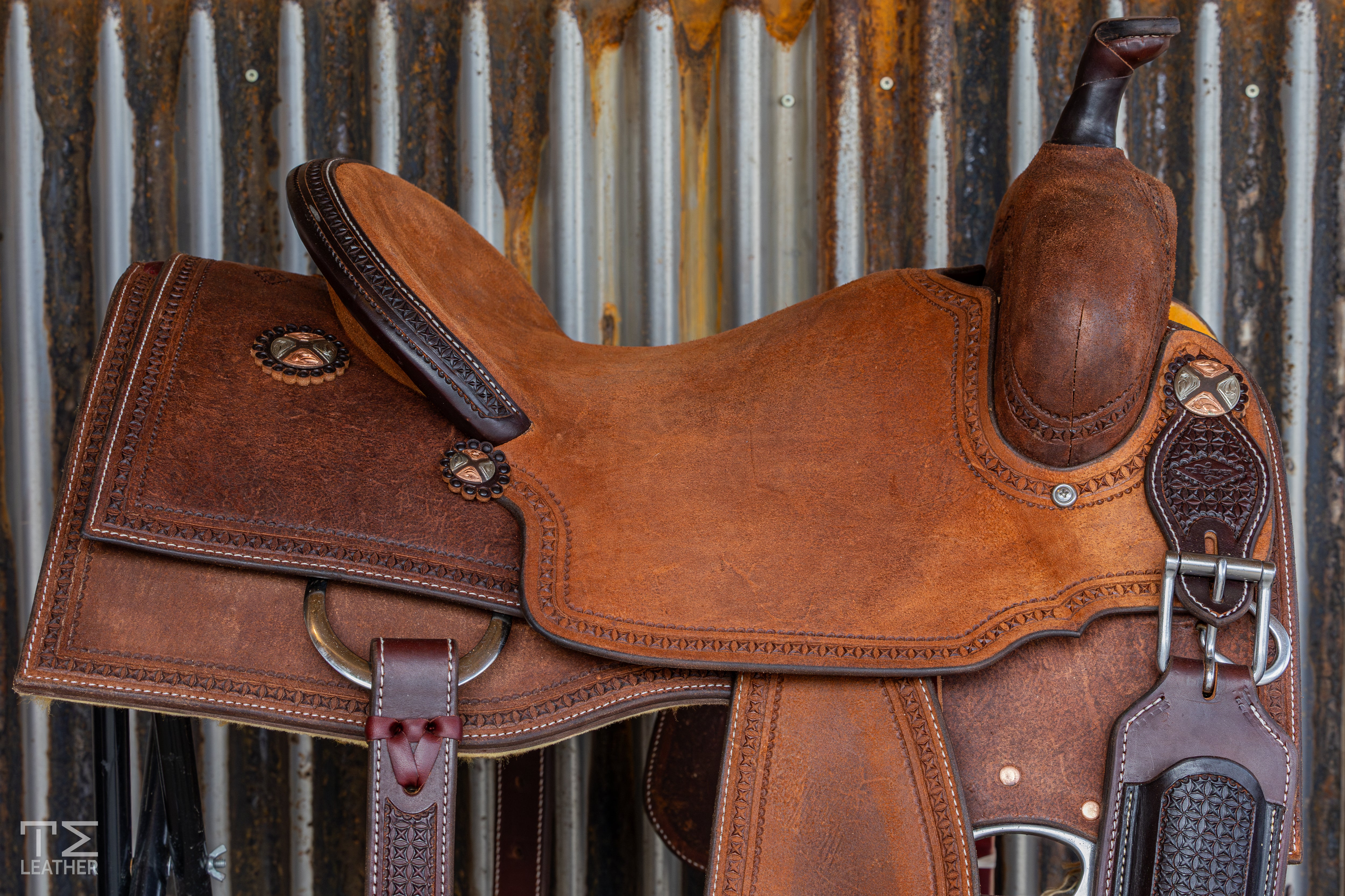 15.5" TM Ranch Cutter - Walnut/Chestnut Roughout w/ Waffle Border Stamping