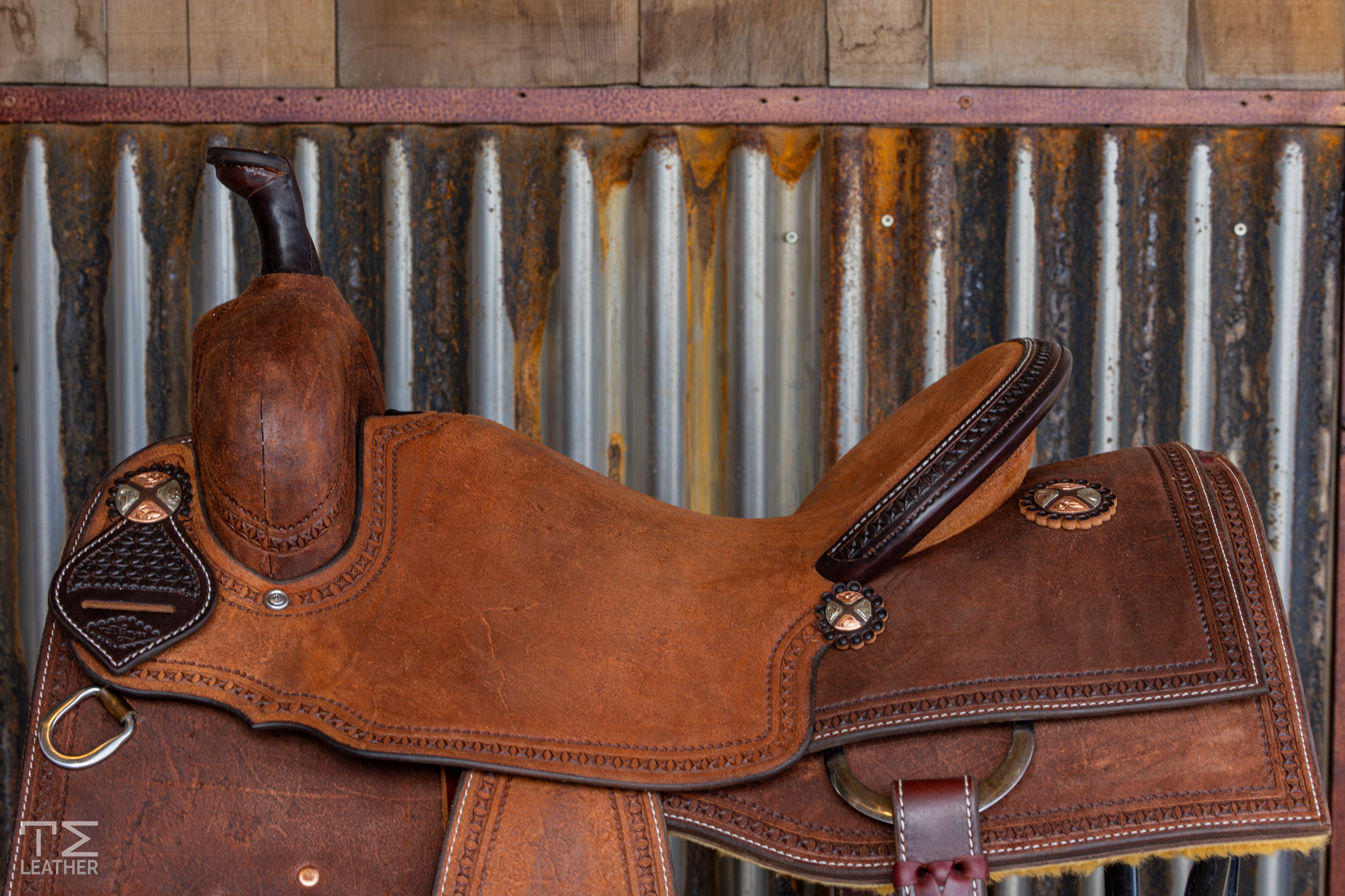 15.5" TM Ranch Cutter - Walnut/Chestnut Roughout w/ Waffle Border Stamping
