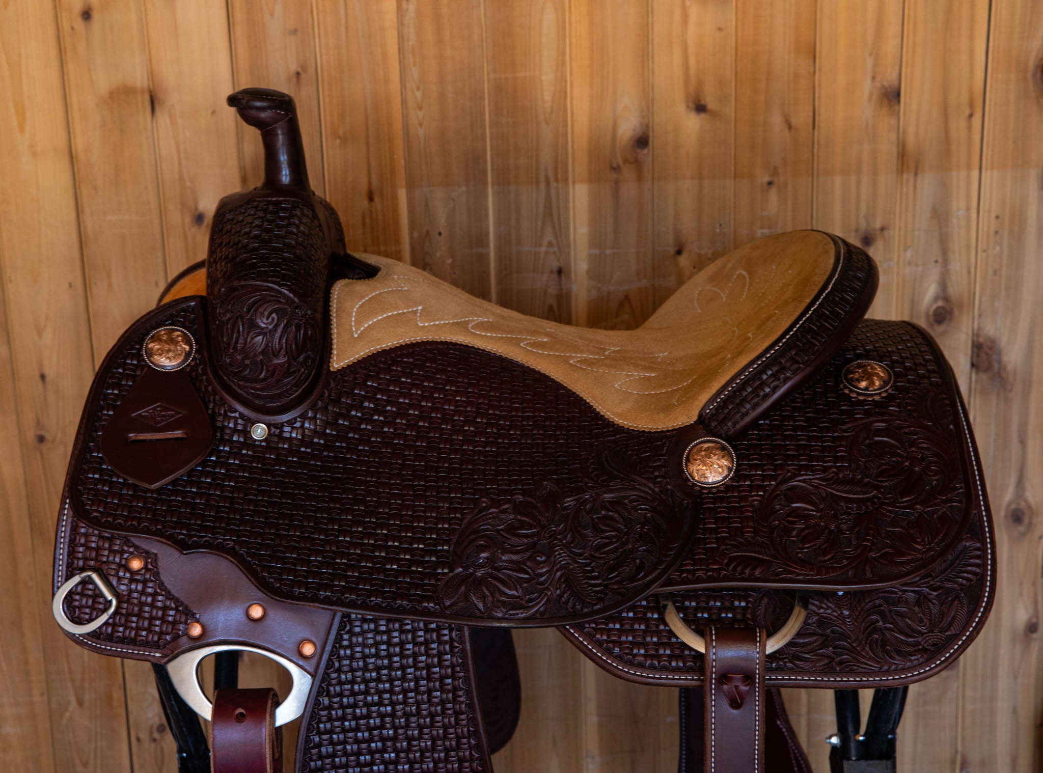 Ranch Cutter Saddle 16.5" Chocolate w/ Floral and Bamboo Accents