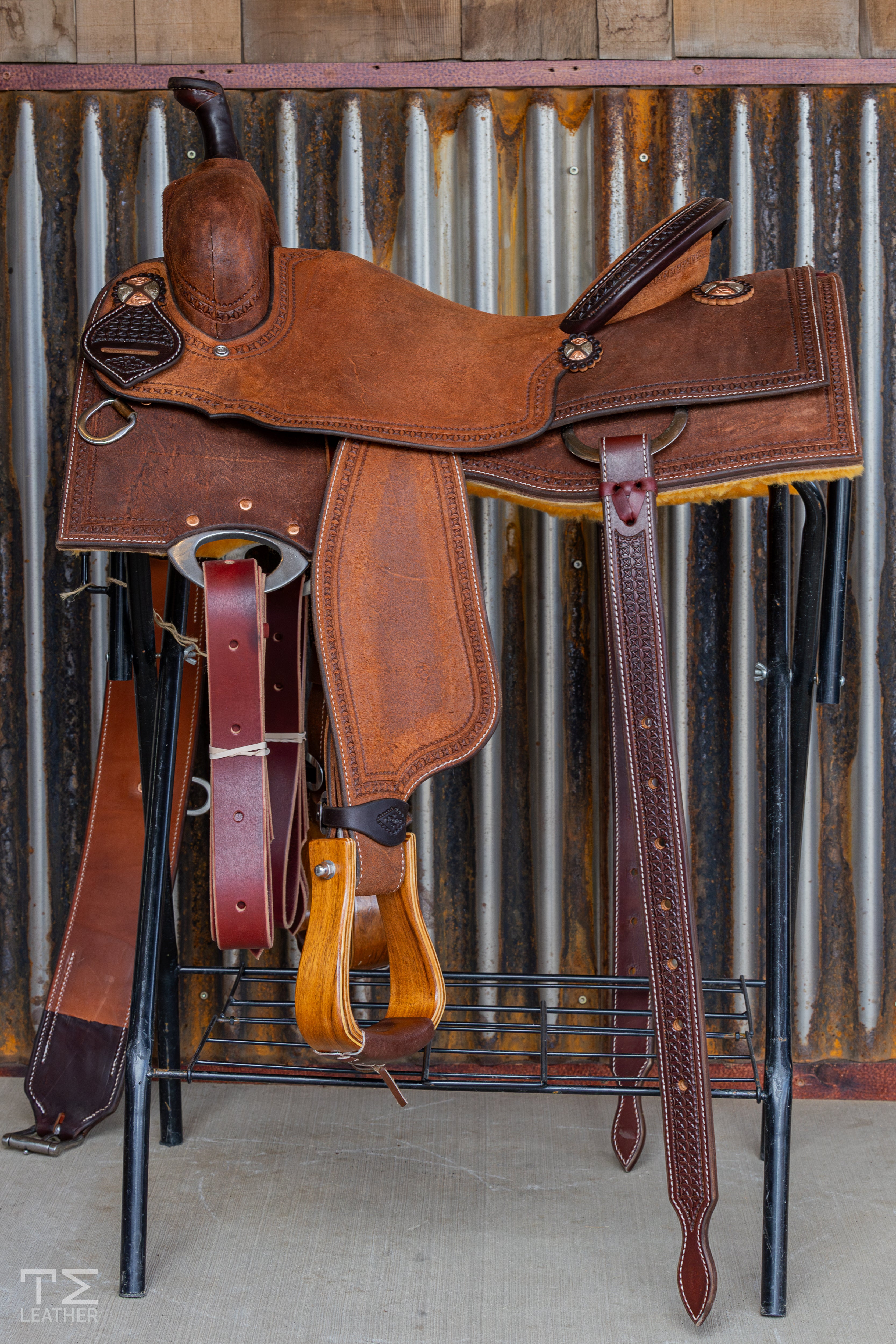 15.5" TM Ranch Cutter - Walnut/Chestnut Roughout w/ Waffle Border Stamping