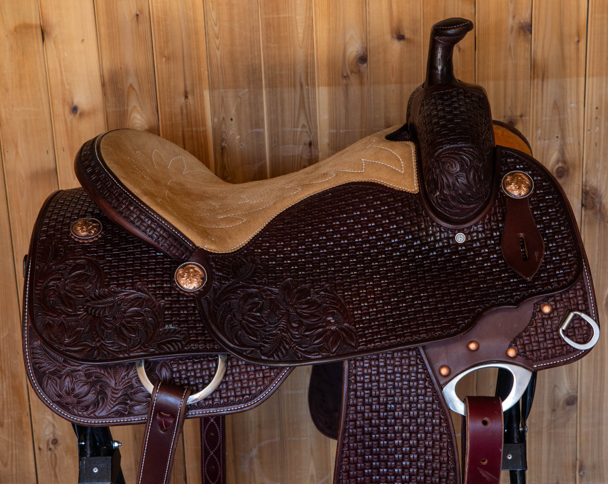 Ranch Cutter Saddle 16.5" Chocolate w/ Floral and Bamboo Accents
