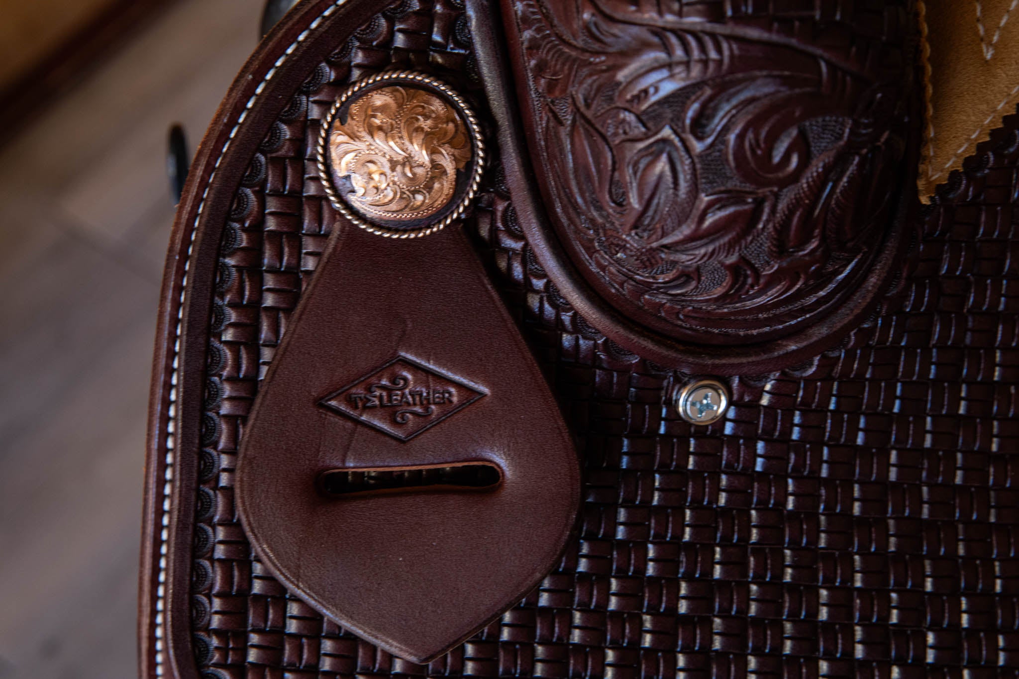 Ranch Cutter Saddle 16.5" Chocolate w/ Floral and Bamboo Accents