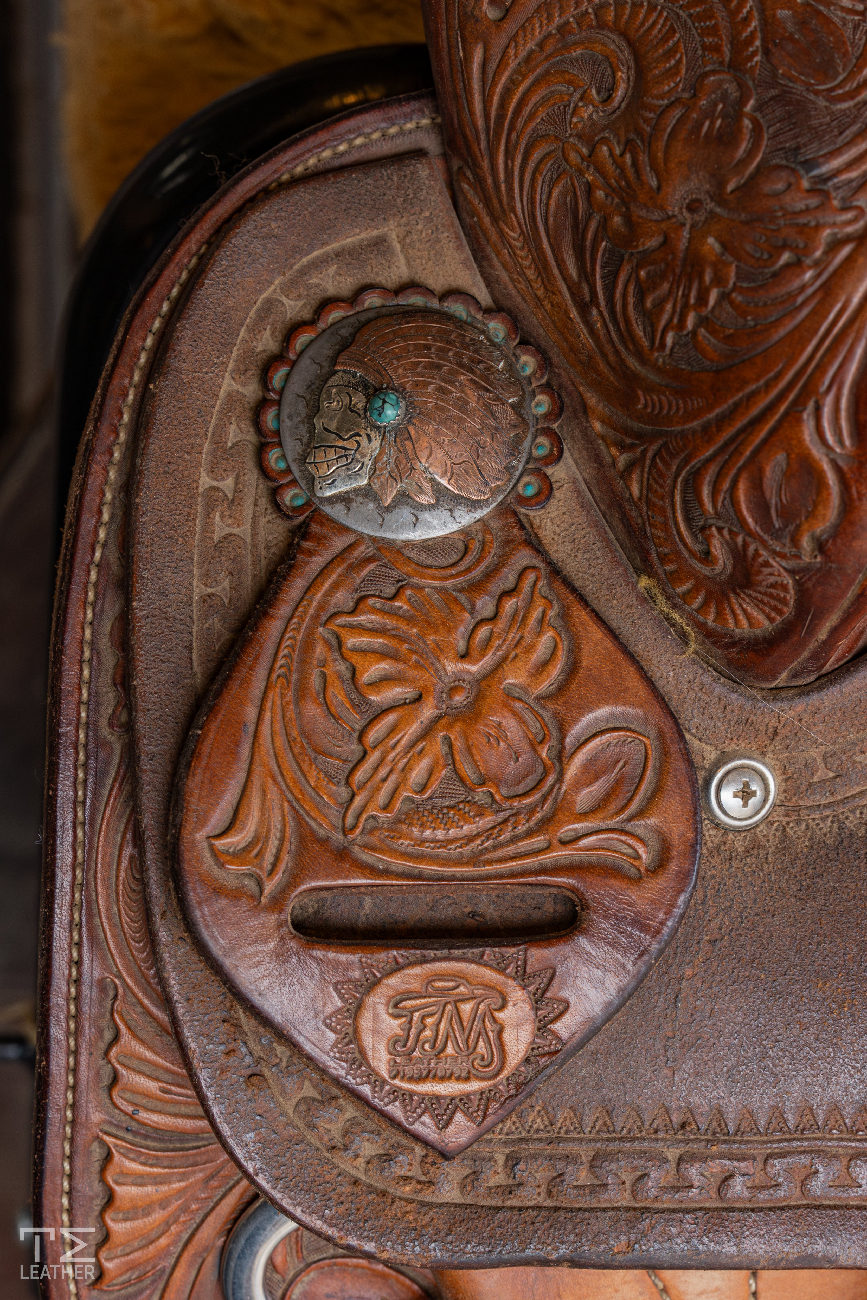 14.5" TM Team Roper 3/4 Floral w/ Turquoise Caiman Inlay Seat