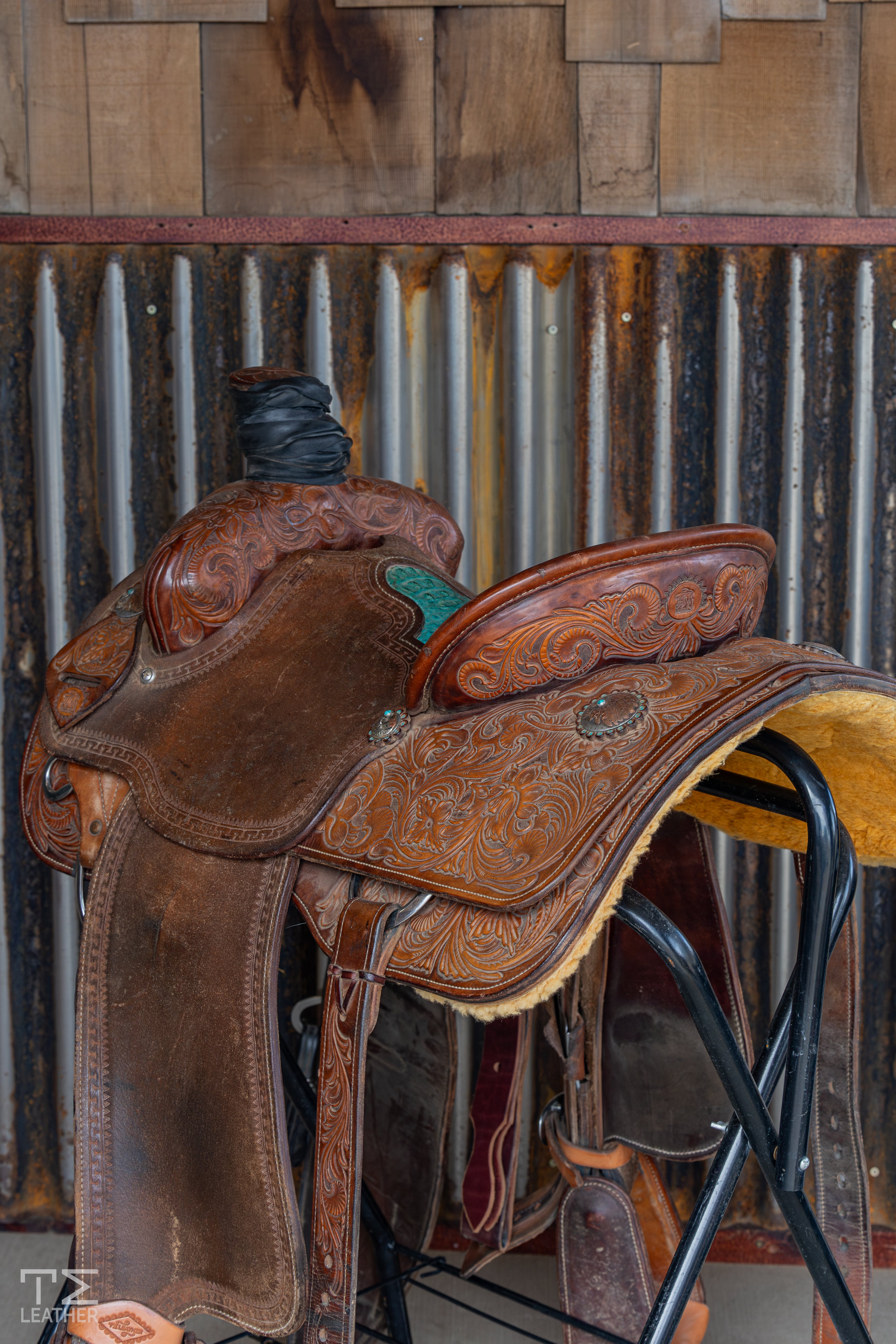 14.5" TM Team Roper 3/4 Floral w/ Turquoise Caiman Inlay Seat