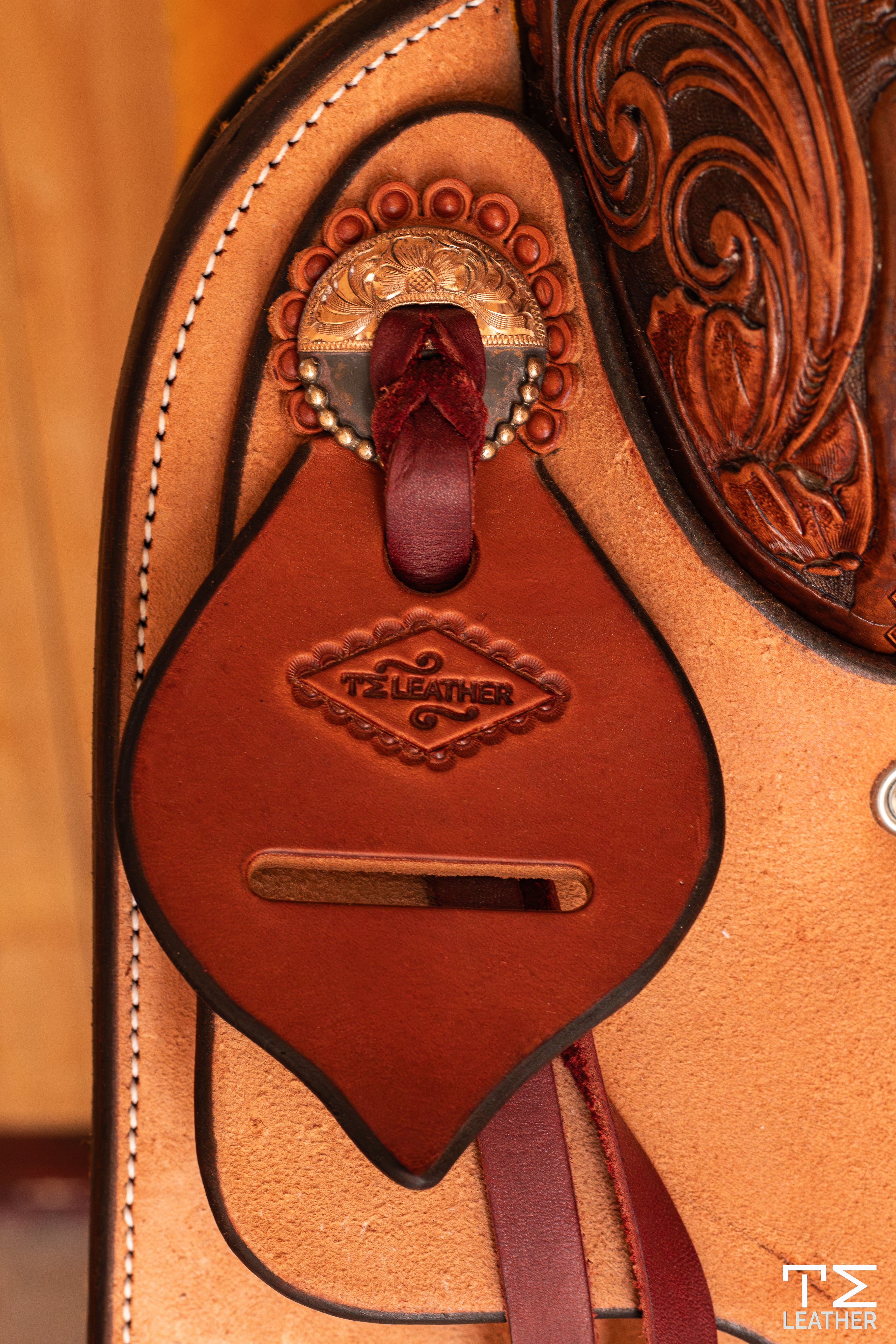 Ranch Cutter Saddle 16" Natural Roughout 1/4 Floral & Waffle Carved Two-Toned