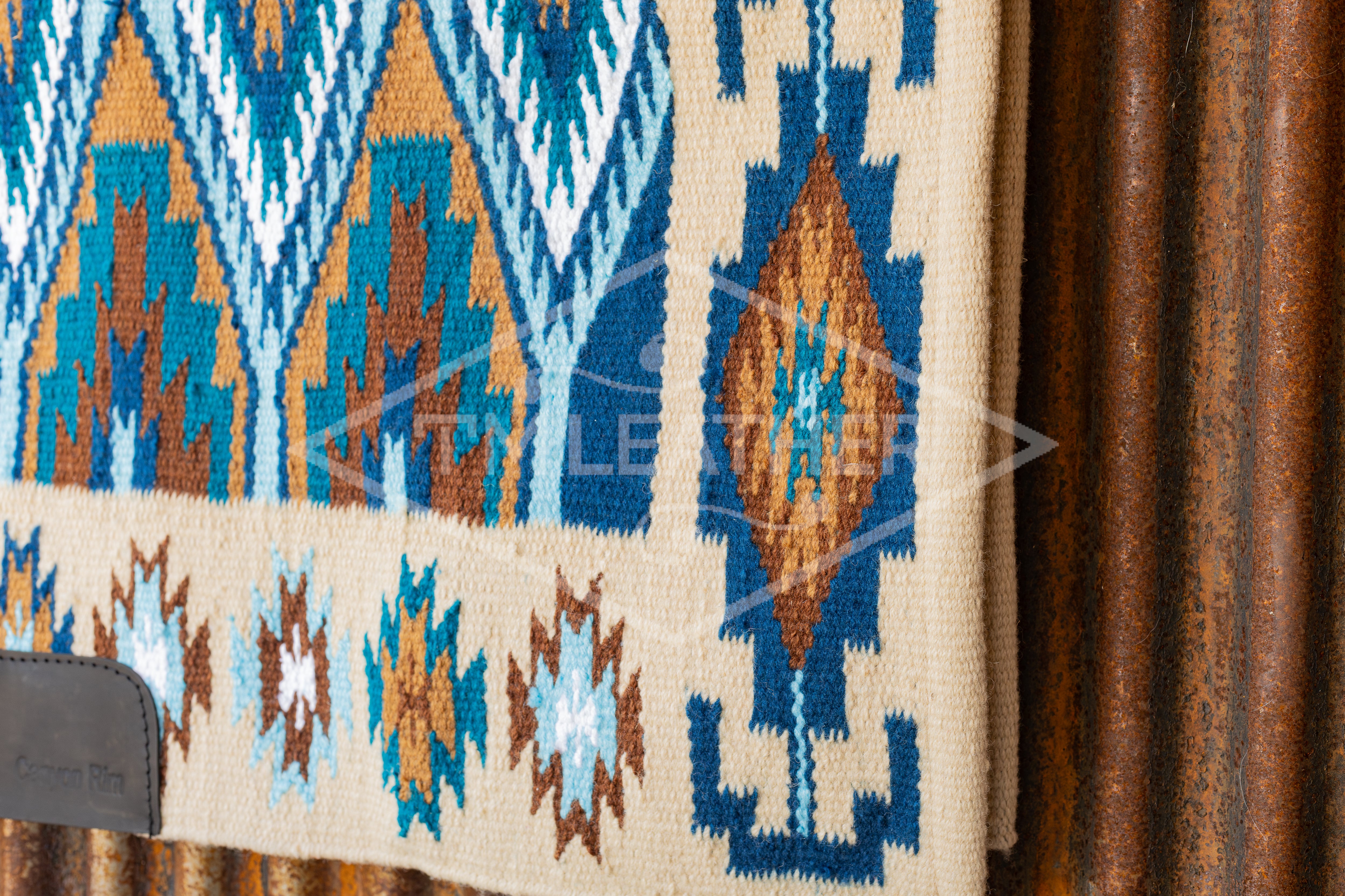 Cream, Dark & Light Blues Brown, Tan w/ White Accents Flat Show Blanket