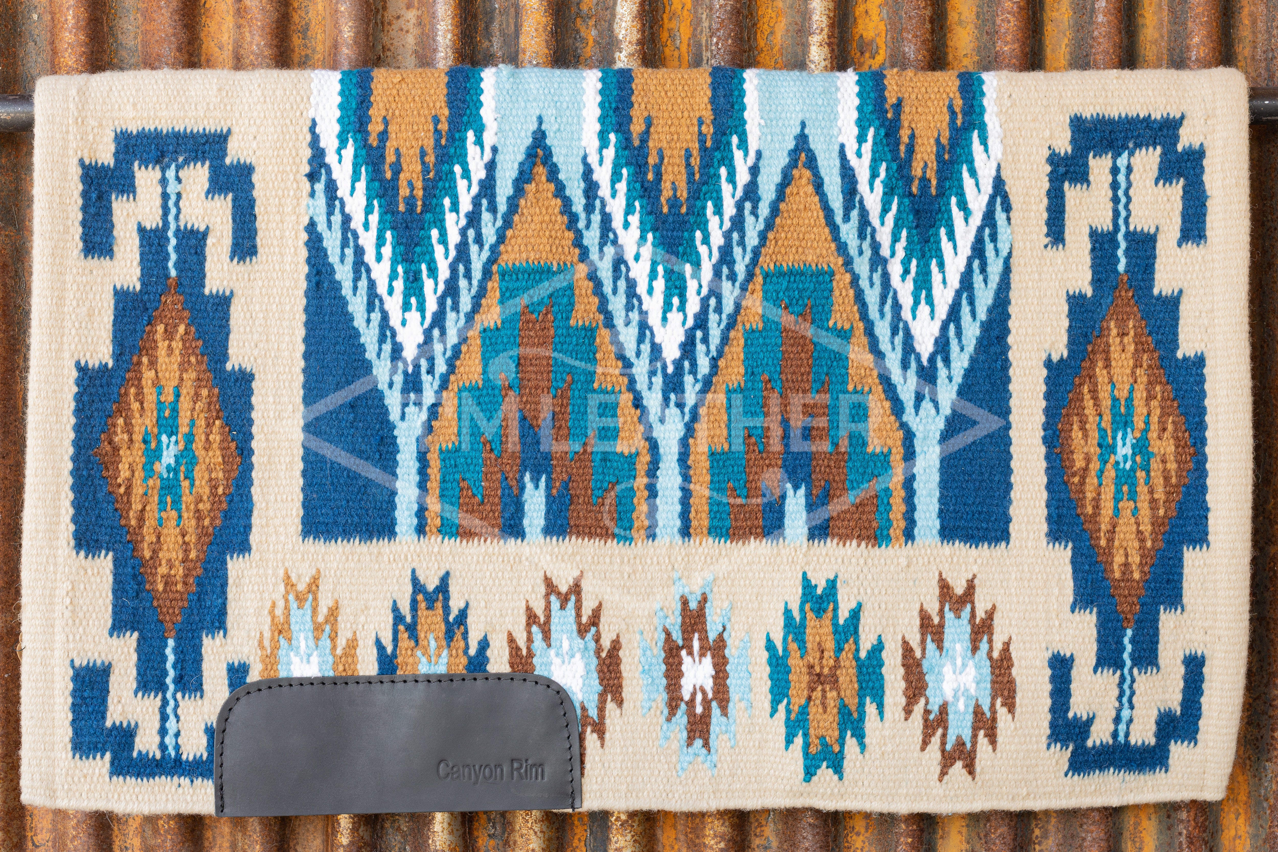 Cream, Dark & Light Blues Brown, Tan w/ White Accents Flat Show Blanket