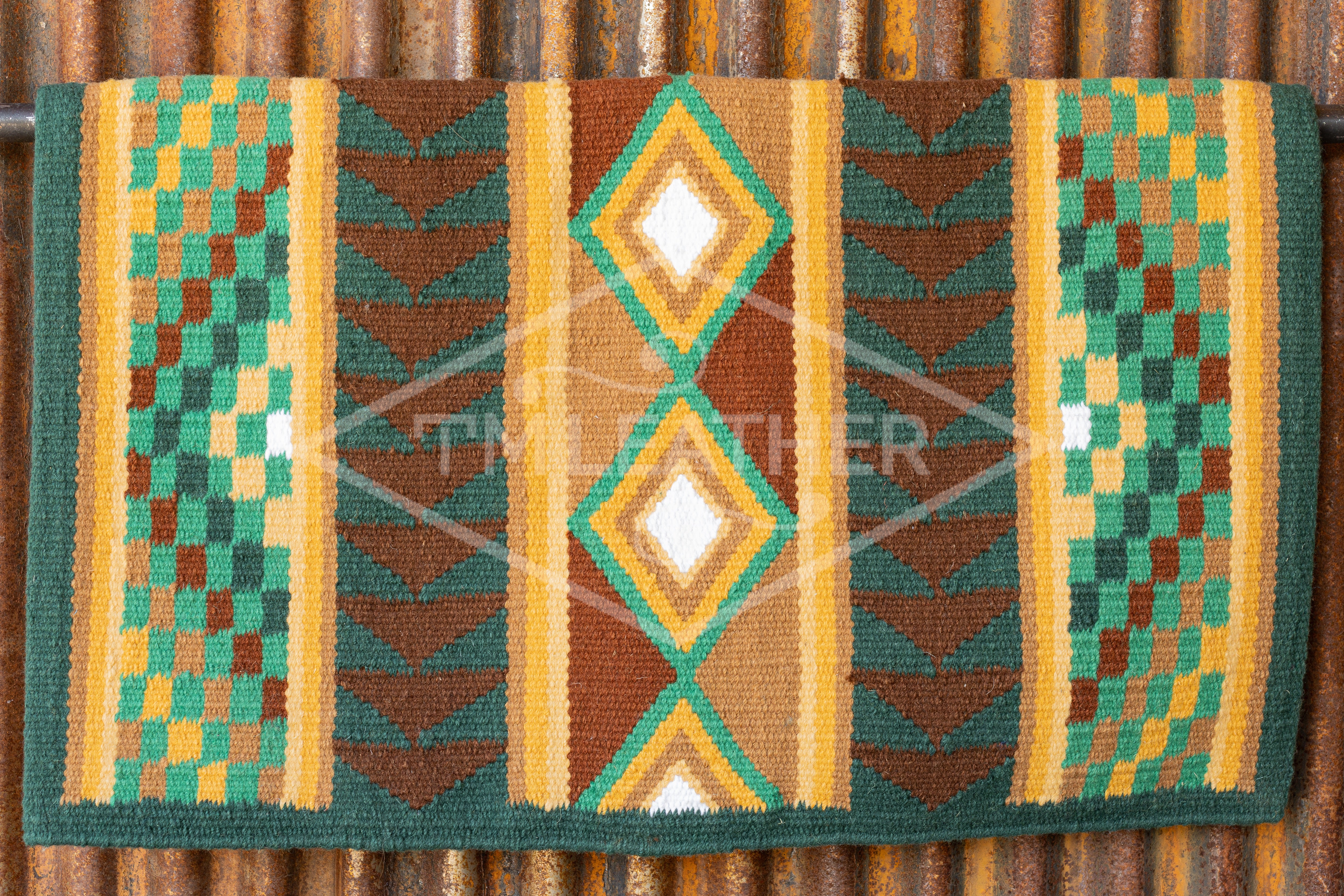 Forest Green base w/ Green, Chocolate, Light & Dark Tans w/ White Accents Flat Show Blanket