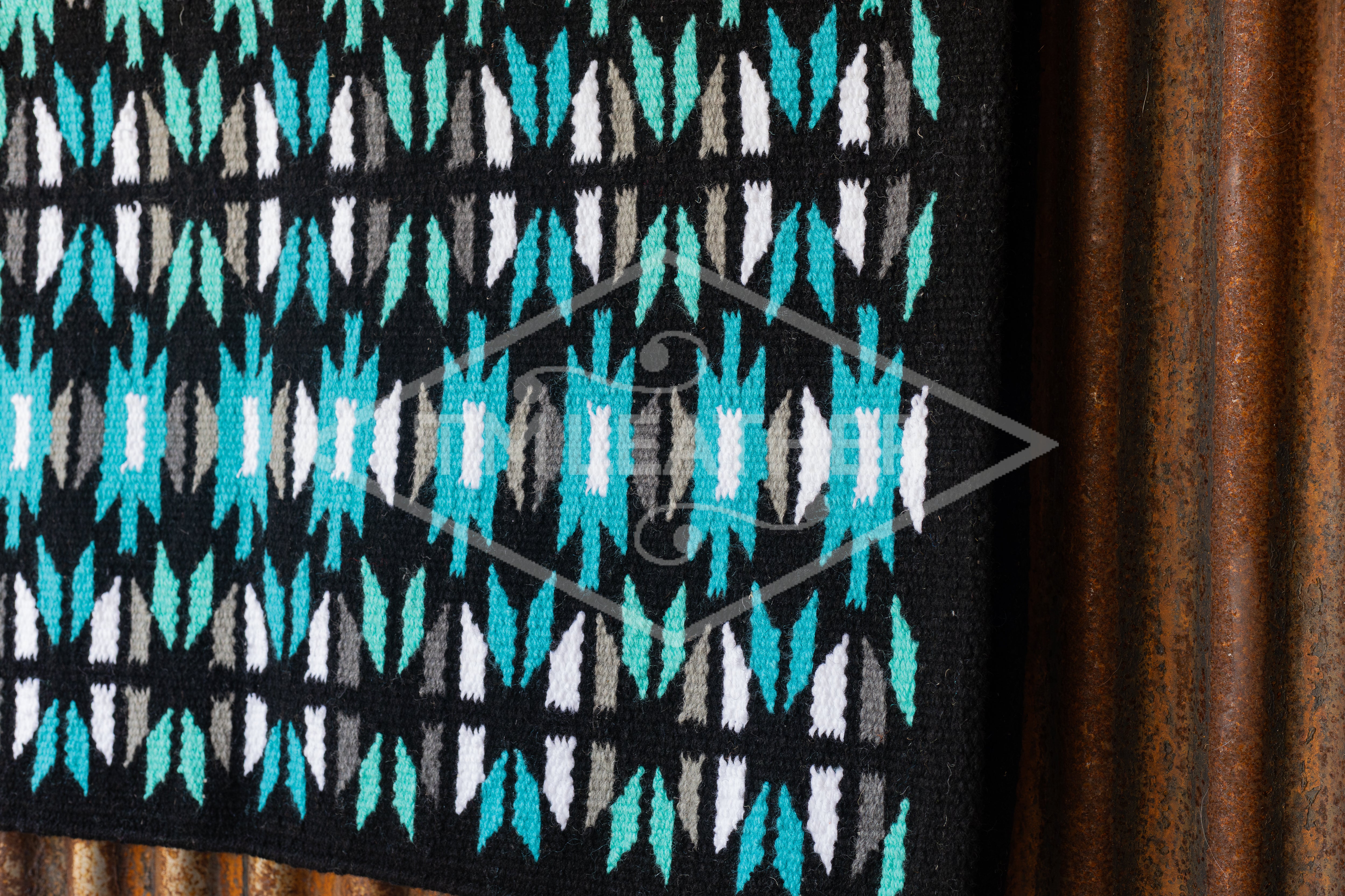 Black base w/ Teal, Mint, Dark & Light Grays w/ White Accents Flat Show Blanket